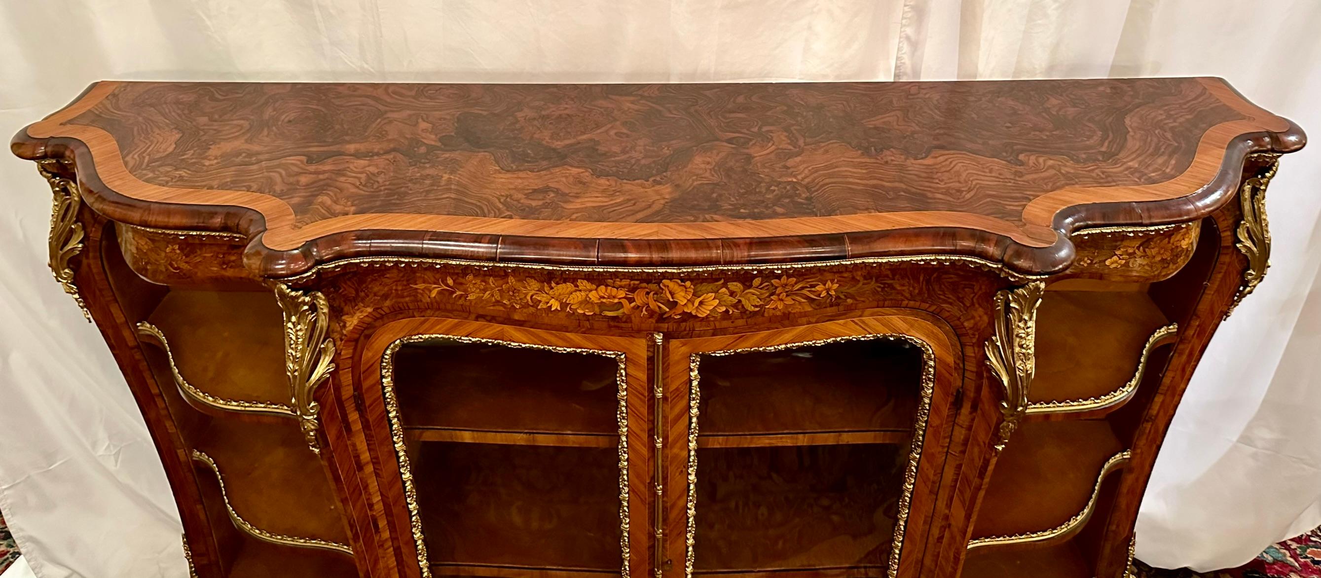 19th Century Antique English Ormolu Mounted Burled Walnut Credenza, Circa 1870. For Sale