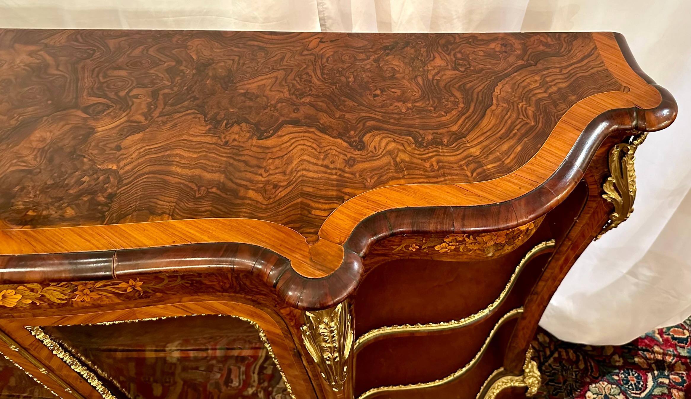 Antique English Ormolu Mounted Burled Walnut Credenza, Circa 1870. For Sale 1