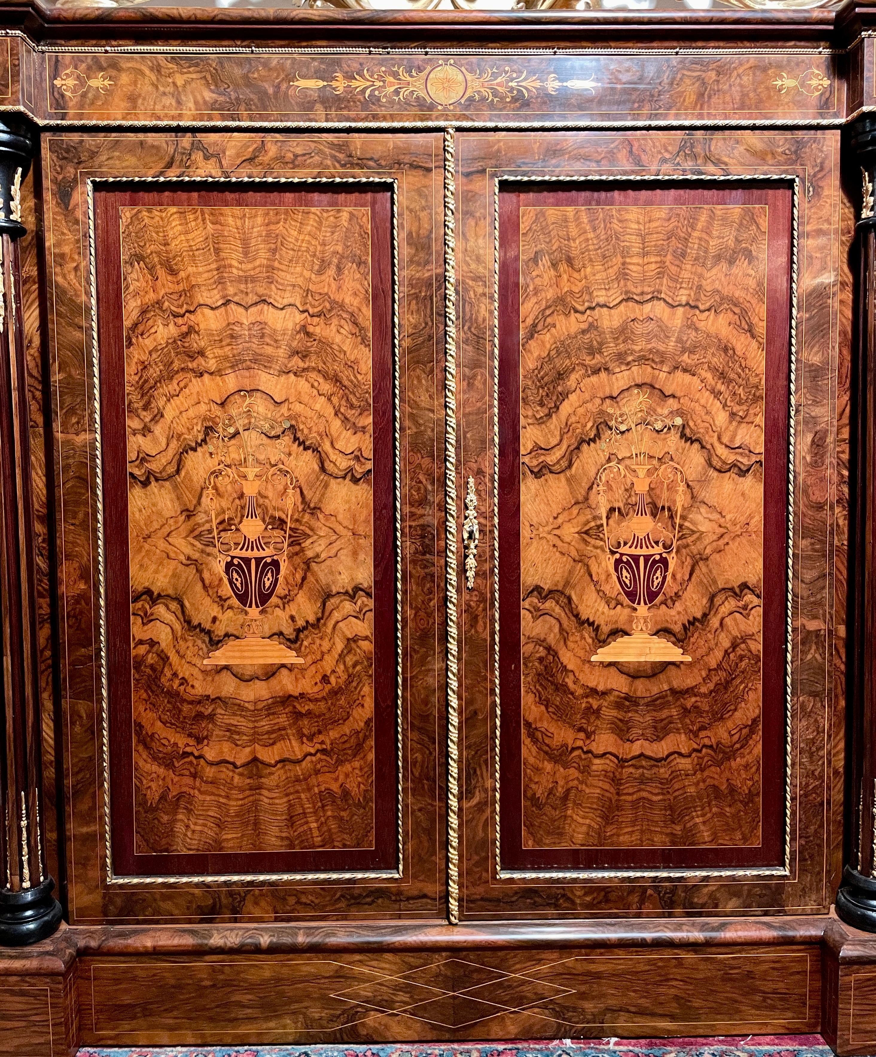 Antique English Ormolu Mounted Burled Walnut Credenza, circa 1880 In Good Condition For Sale In New Orleans, LA