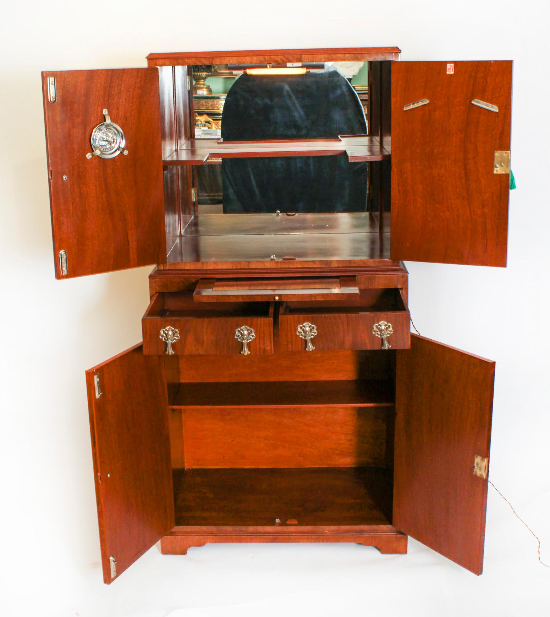 Antique English Ormolu Mounted Burr Walnut Cocktail Cabinet Circa 1920 6
