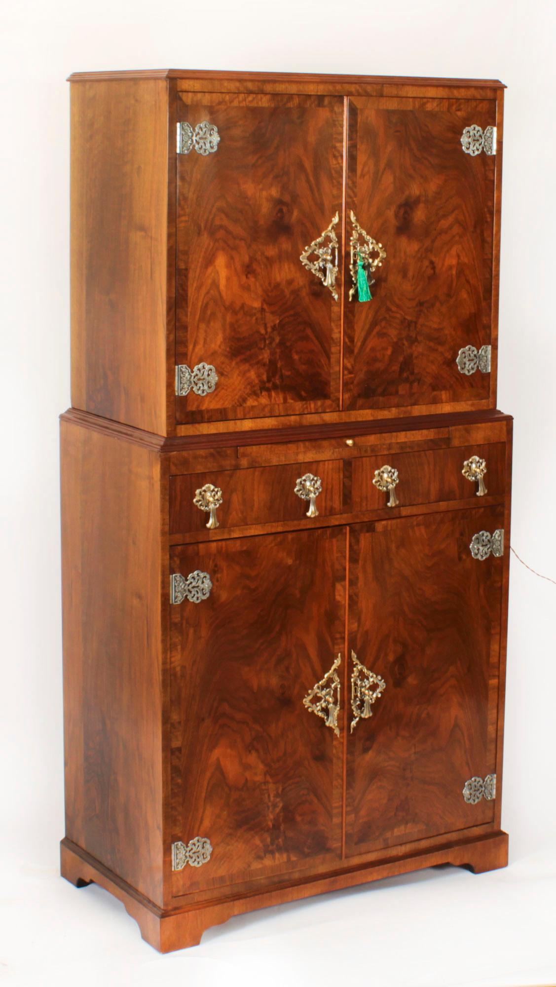 Antique English Ormolu Mounted Burr Walnut Cocktail Cabinet Circa 1920 12