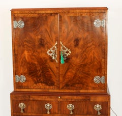 Antique English Ormolu Mounted Burr Walnut Cocktail Cabinet Circa 1920