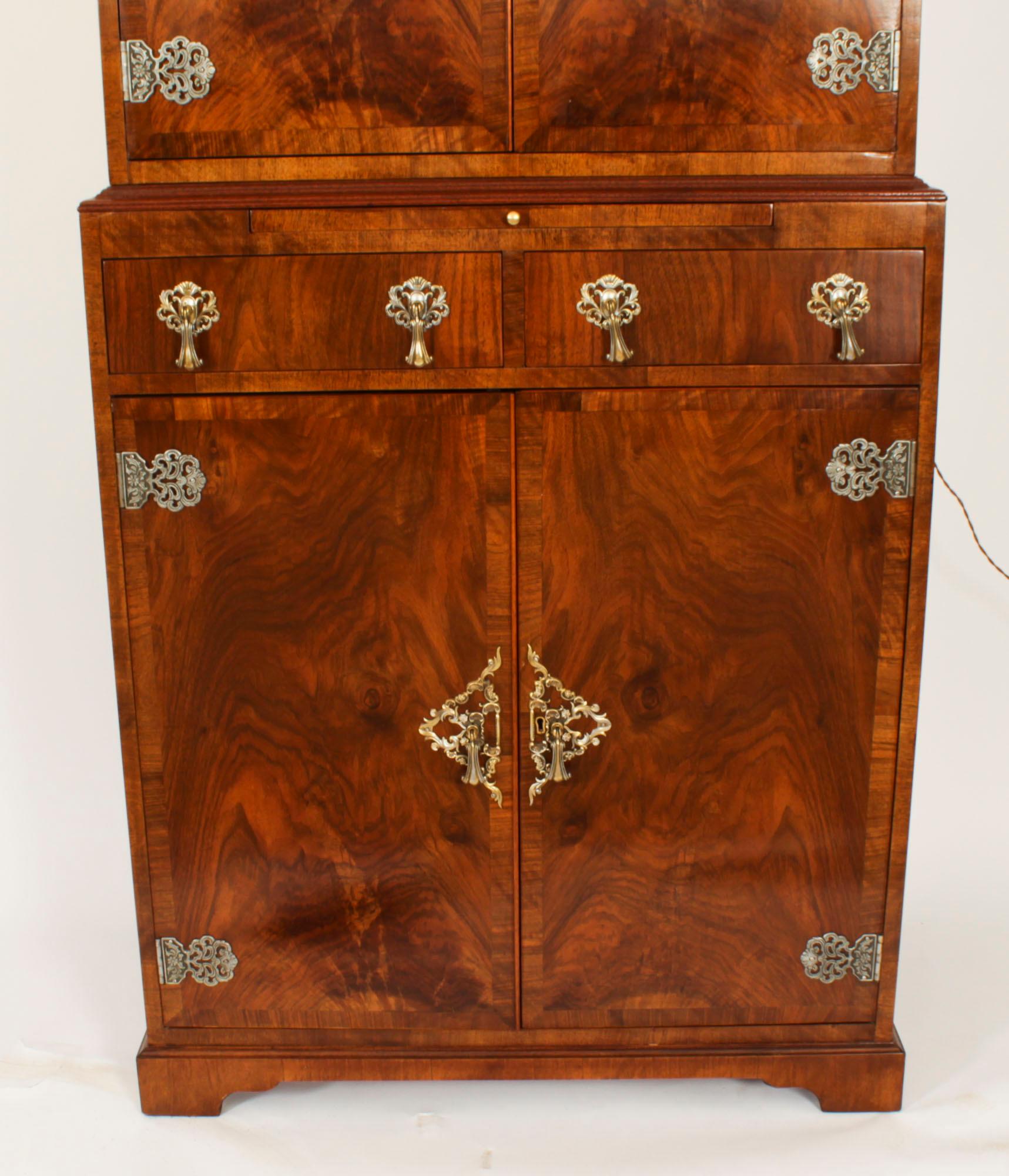 Antique English Ormolu Mounted Burr Walnut Cocktail Cabinet Circa 1920 In Good Condition In London, GB
