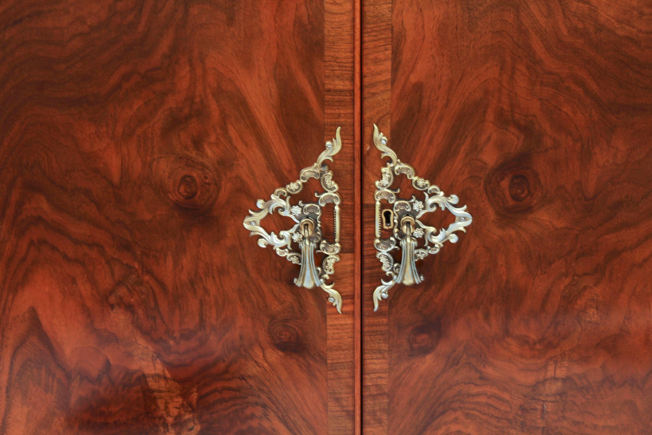 Antique English Ormolu Mounted Burr Walnut Cocktail Cabinet Circa 1920 4