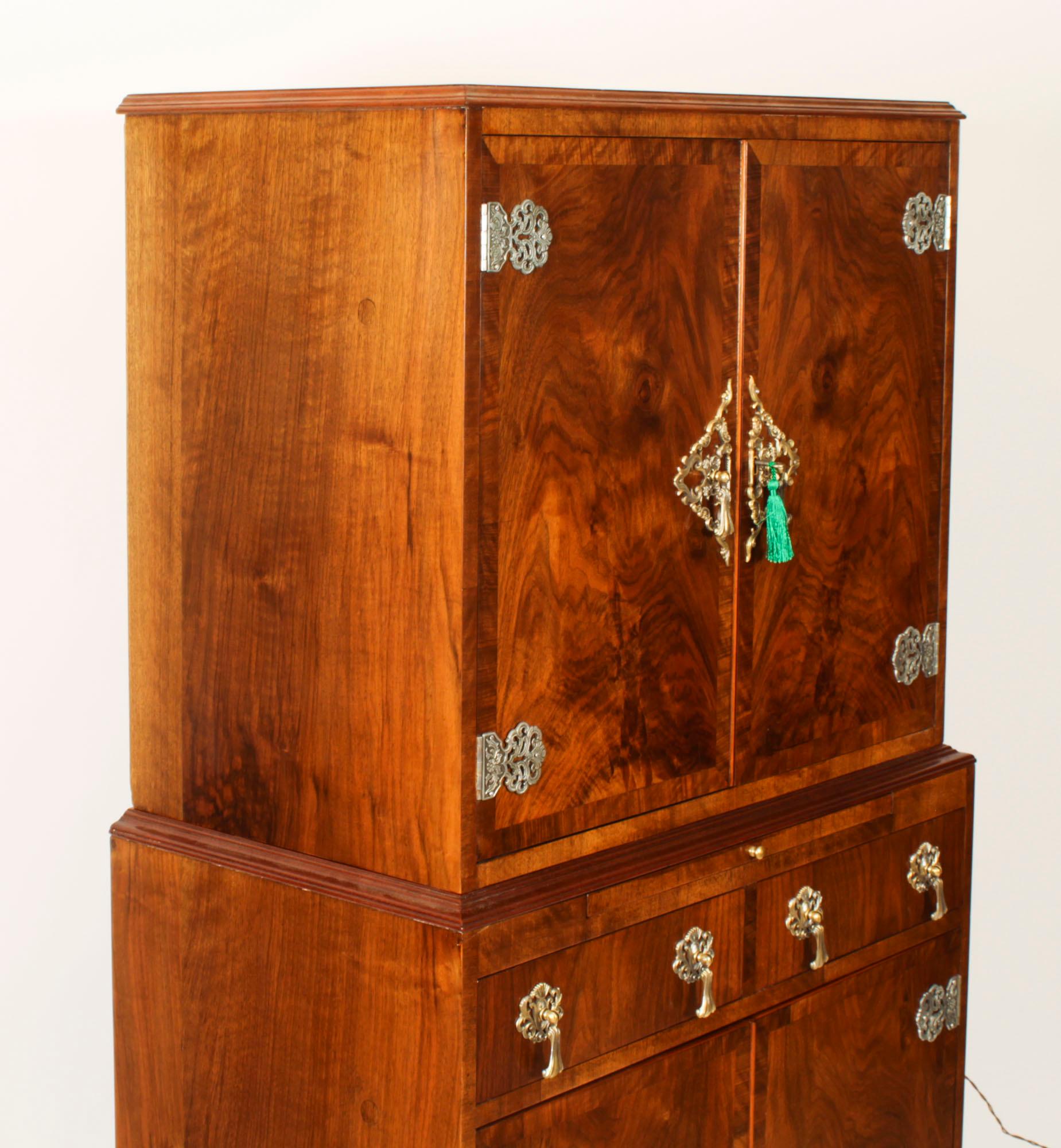 Antique English Ormolu Mounted Burr Walnut Cocktail Cabinet Circa 1920 5