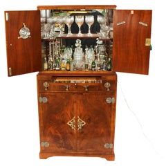 Antique English Ormolu Mounted Burr Walnut Cocktail Cabinet Circa 1920
