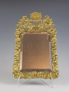 Antique English Ornate Brass Bevelled Wall Mirror