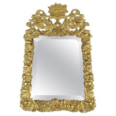 Antique English Ornate Brass Bevelled Wall Mirror