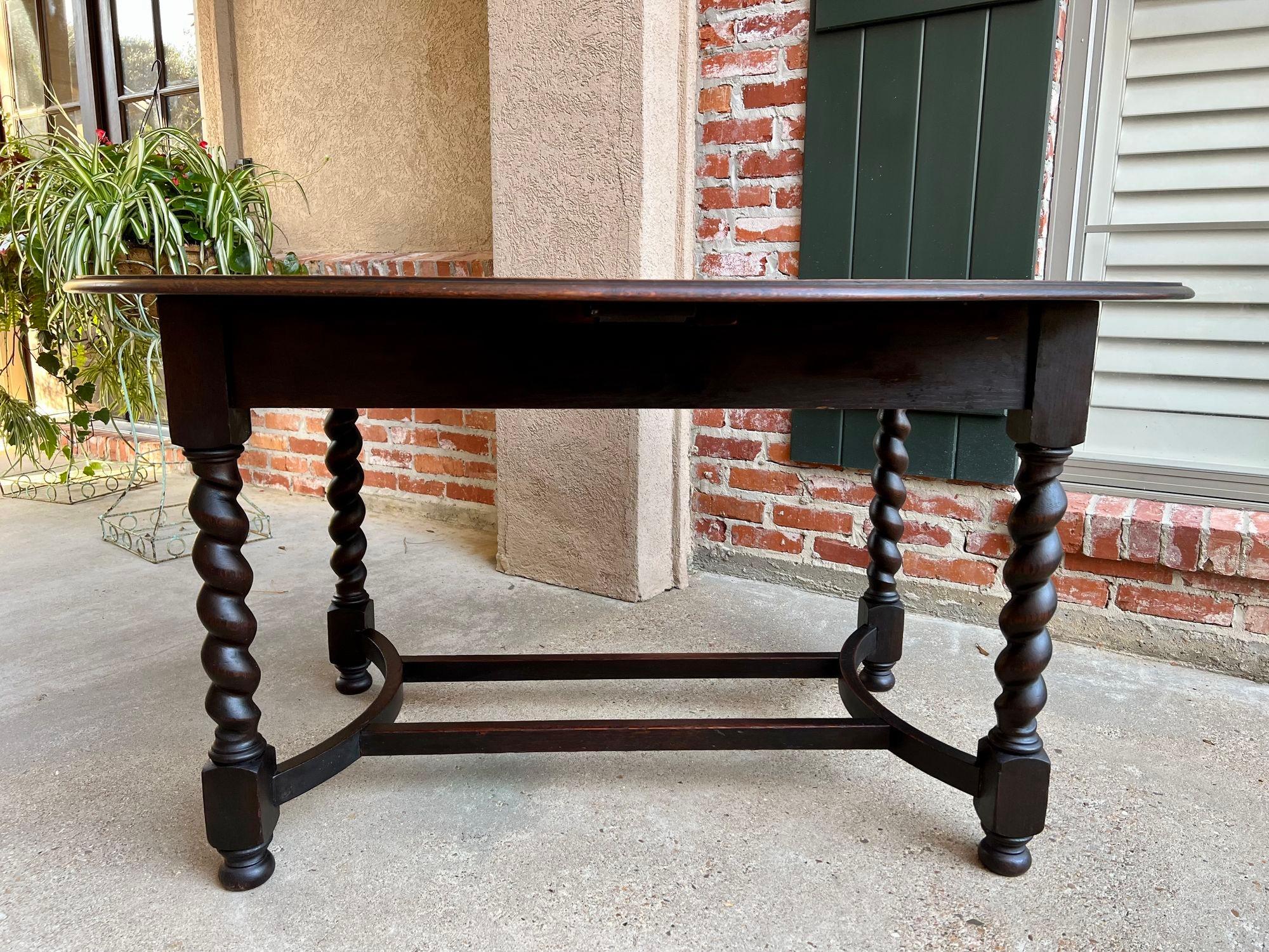 Antique English Oval Dining Foyer Table Barley Twist Jacobean Dark Oak, c1920 8