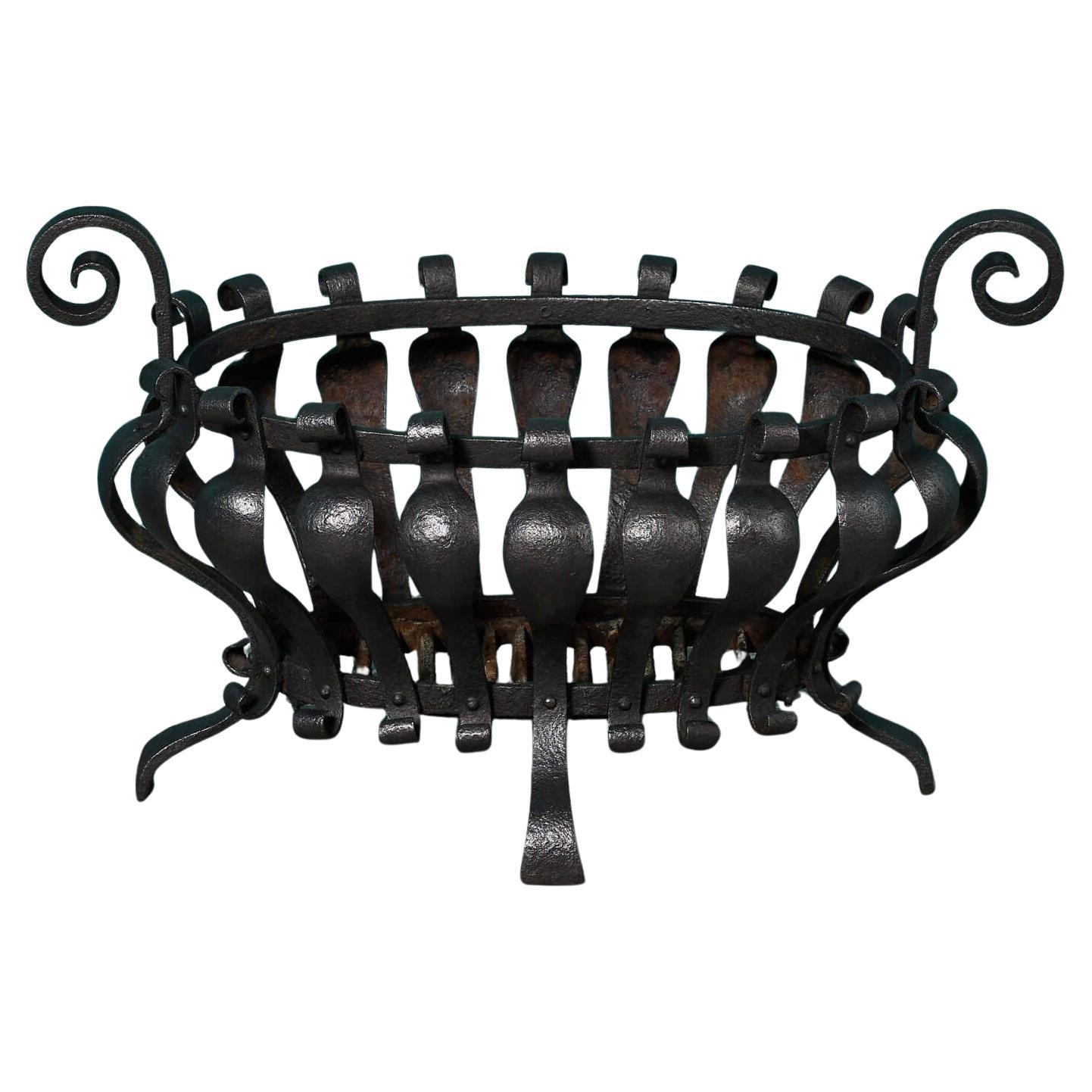 Antique English Oval Scrolling Fire Basket