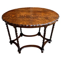 Antique English OVAL Side Center Table BARLEY TWIST Tiger Oak Jacobean c1920