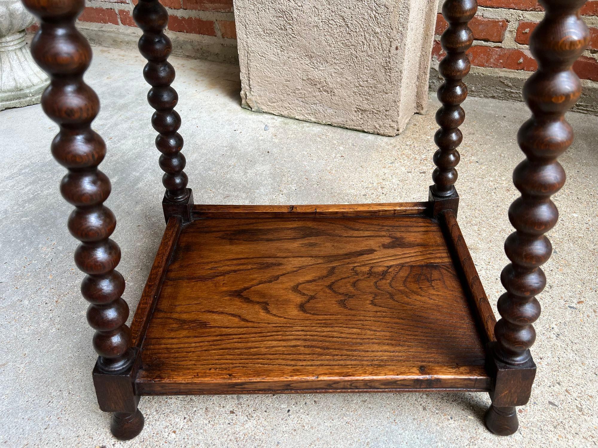 Antique English Oval Side End Table Bobbin Leg Tiger Oak Two Tier Lamp Table 3