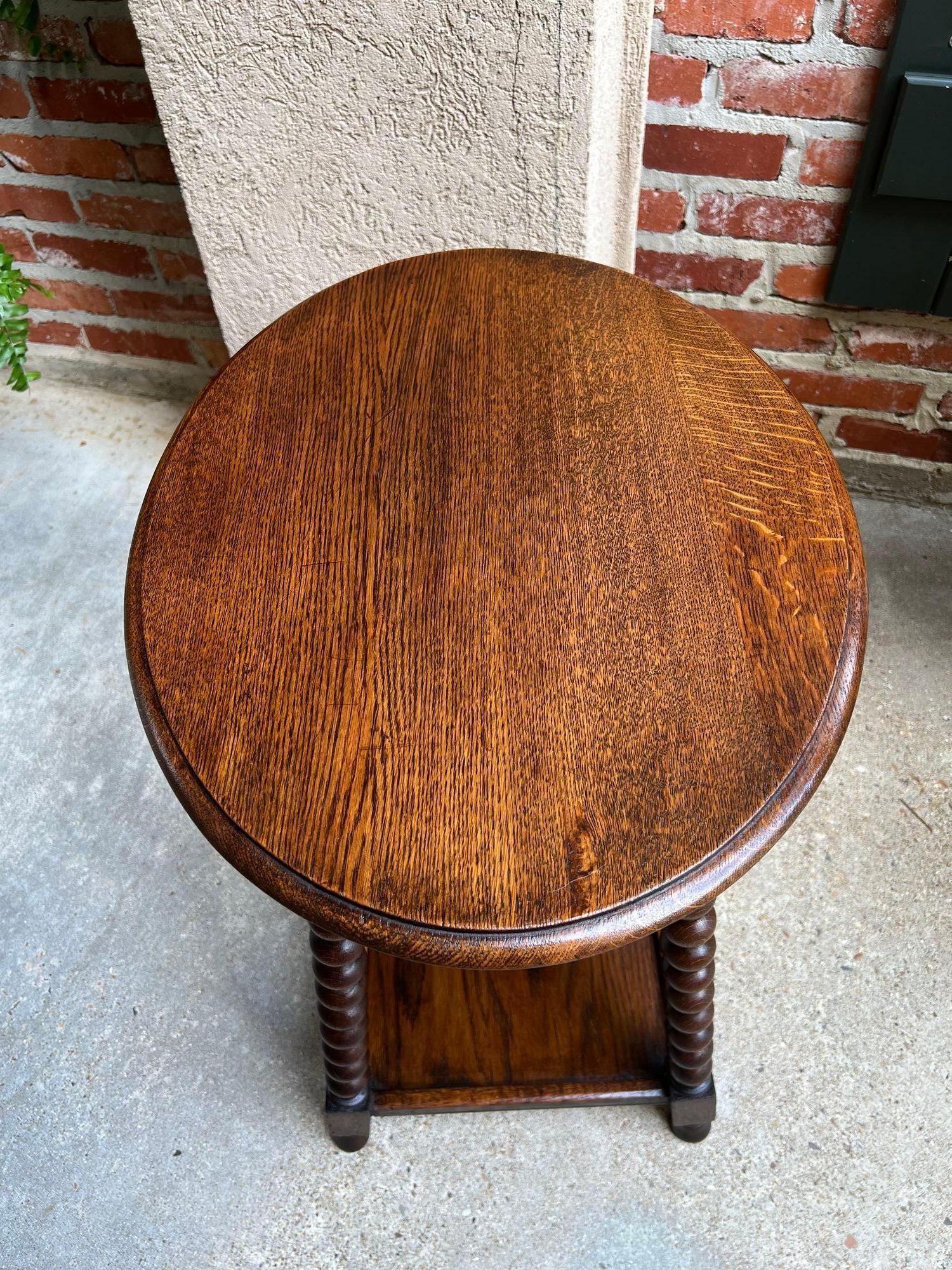 Antique English Oval Side End Table Bobbin Leg Tiger Oak Two Tier Lamp Table 4