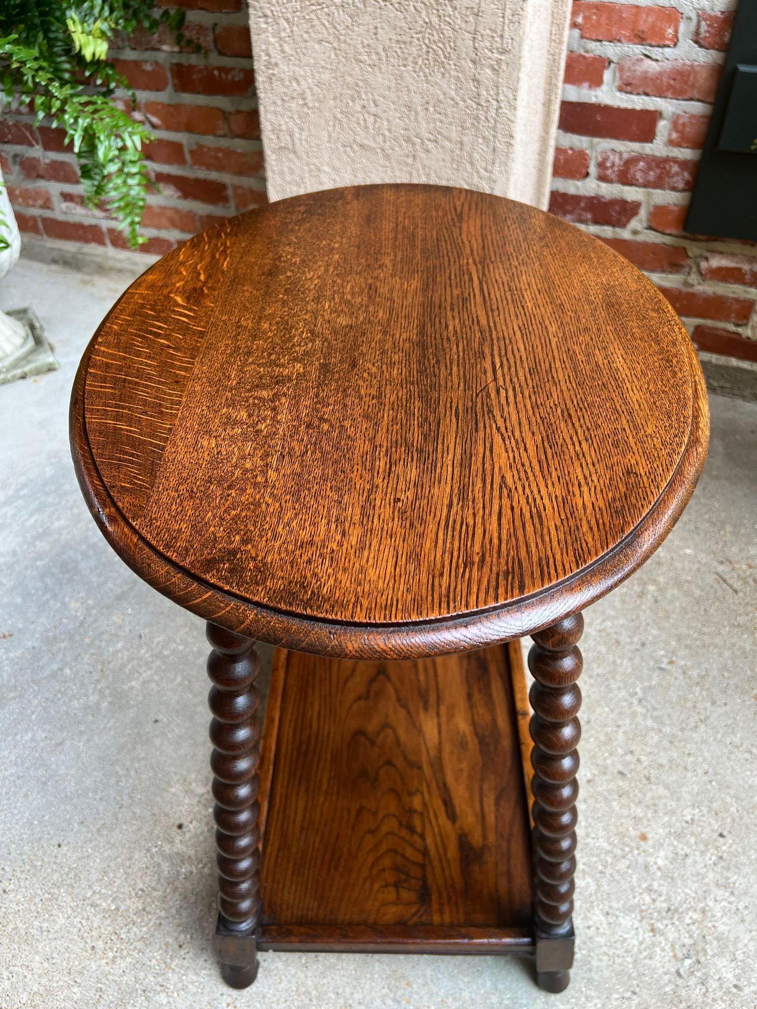 Antique English Oval Side End Table Bobbin Leg Tiger Oak Two Tier Lamp Table 5