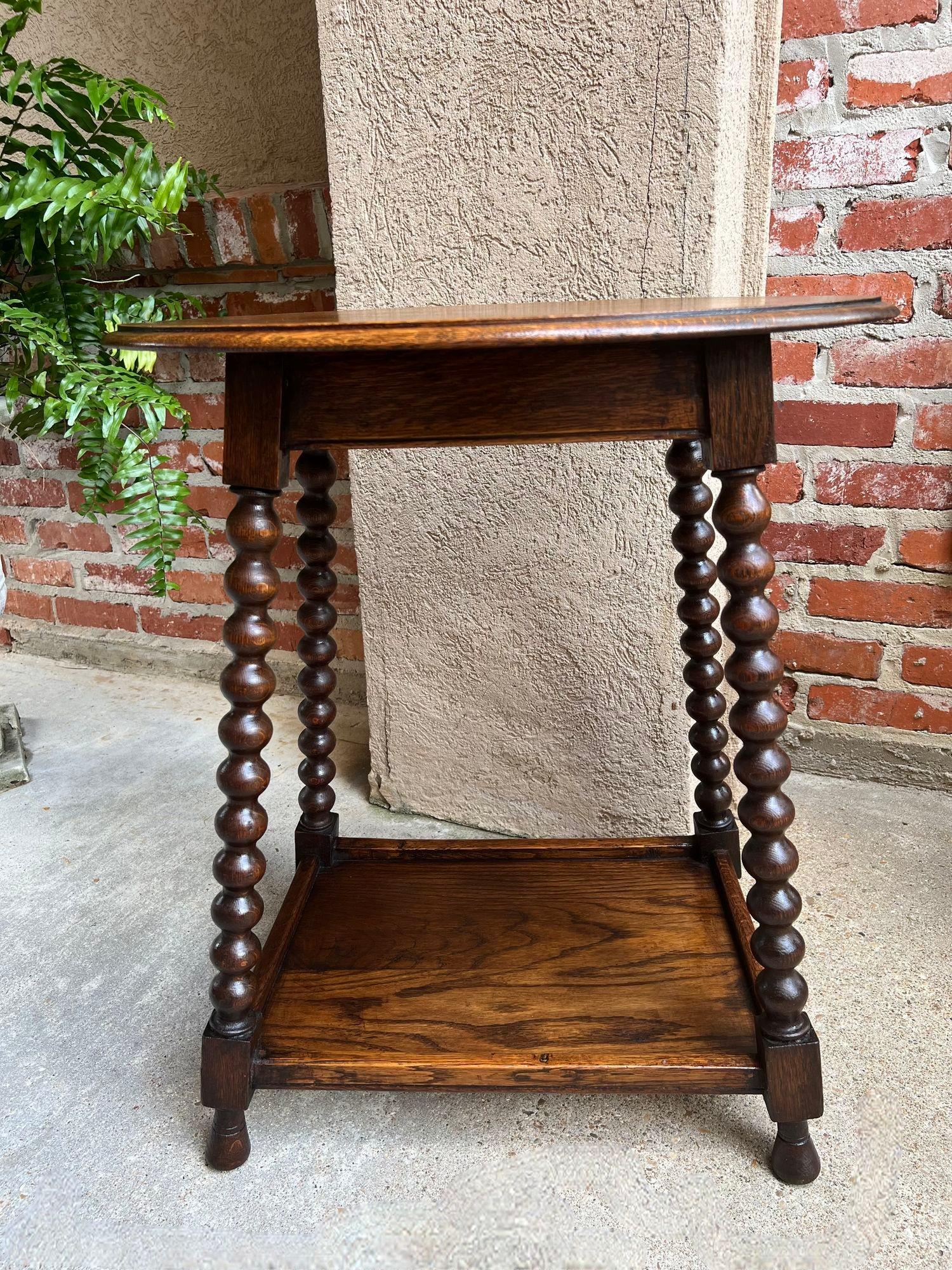 Antique English Oval Side End Table Bobbin Leg Tiger Oak Two Tier Lamp Table 6