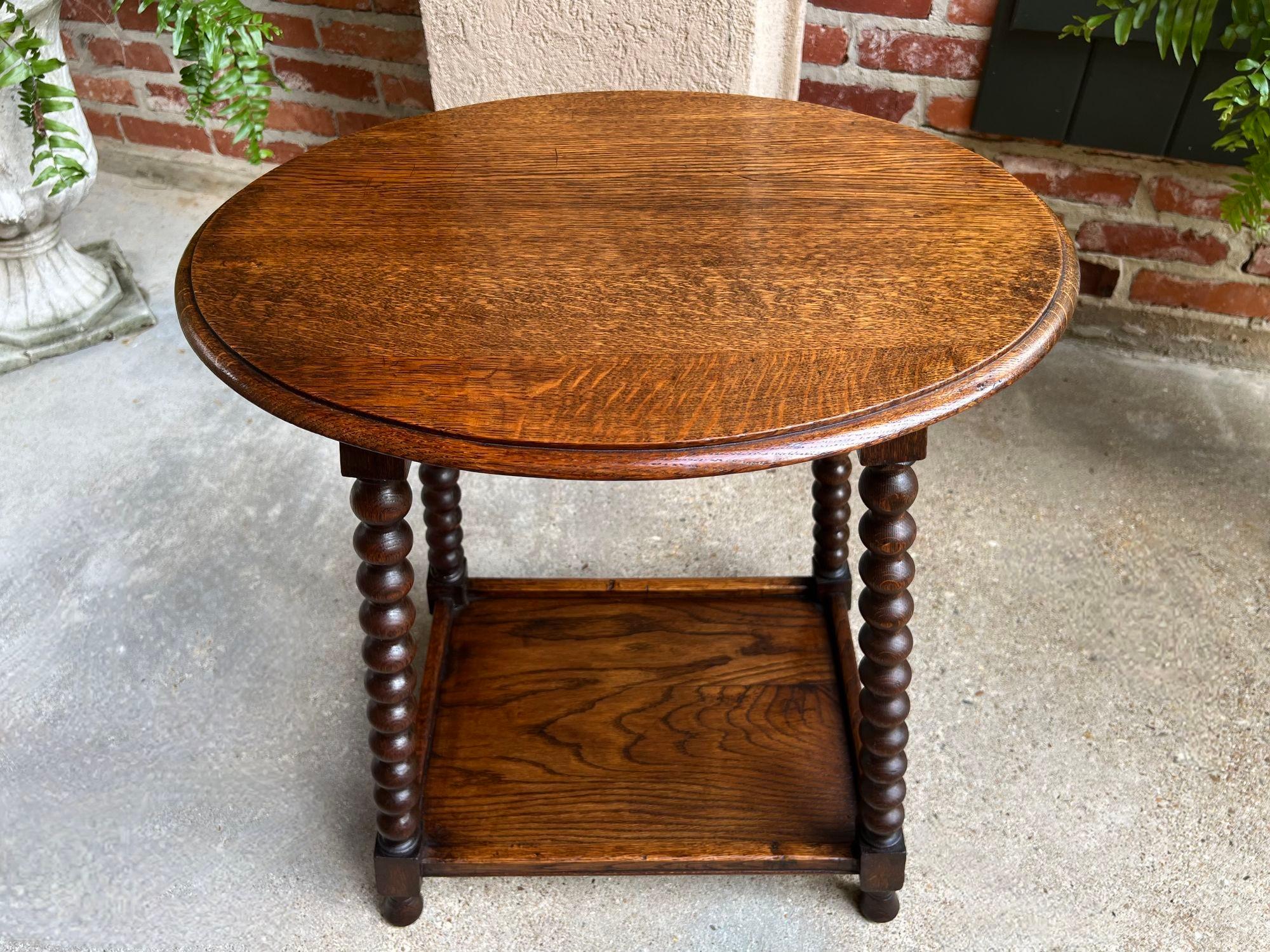 Antique English Oval Side End Table Bobbin Leg Tiger Oak Two Tier Lamp Table 7