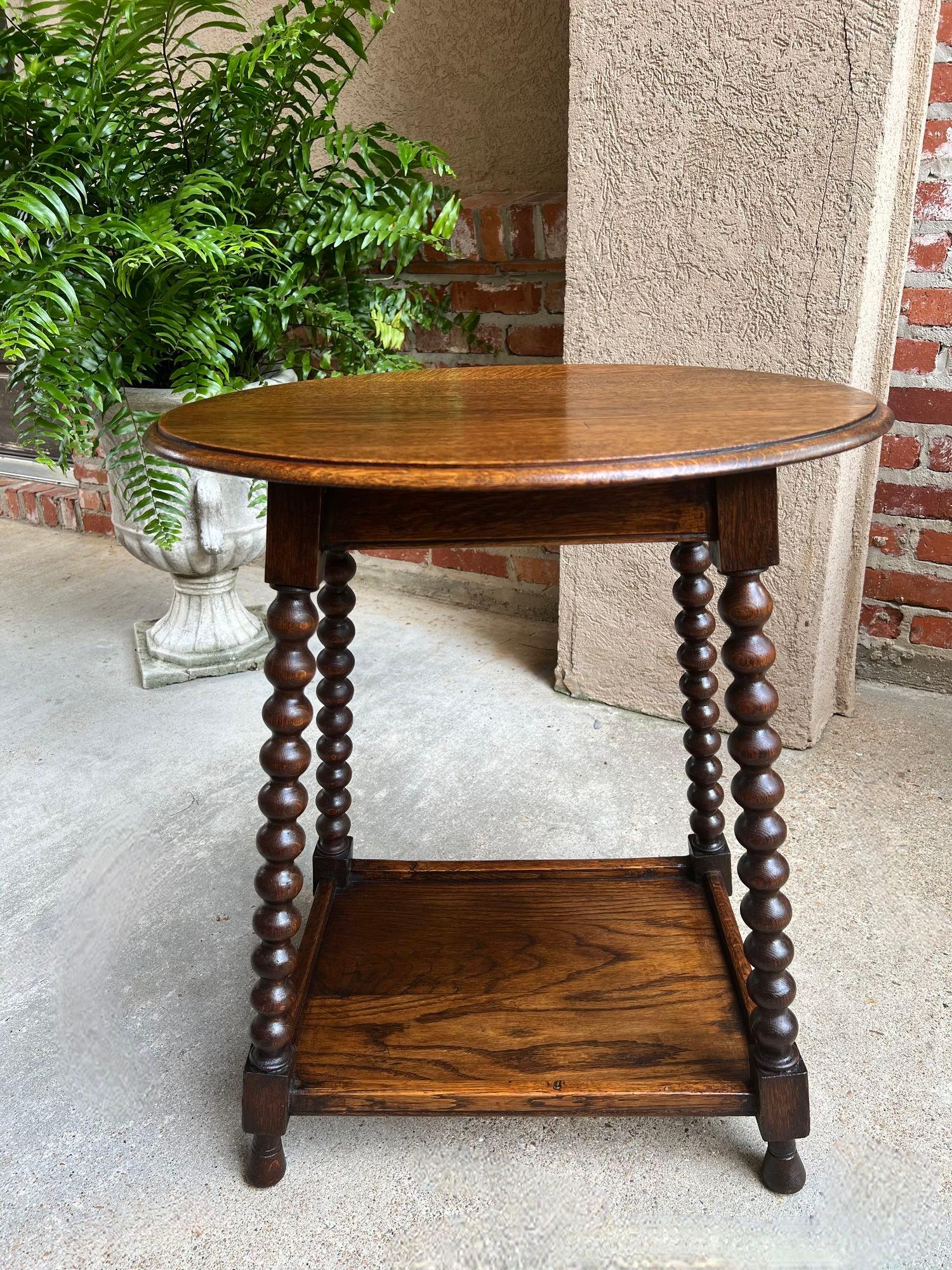 Antique English Oval Side End Table Bobbin Leg Tiger Oak Two Tier Lamp Table 8