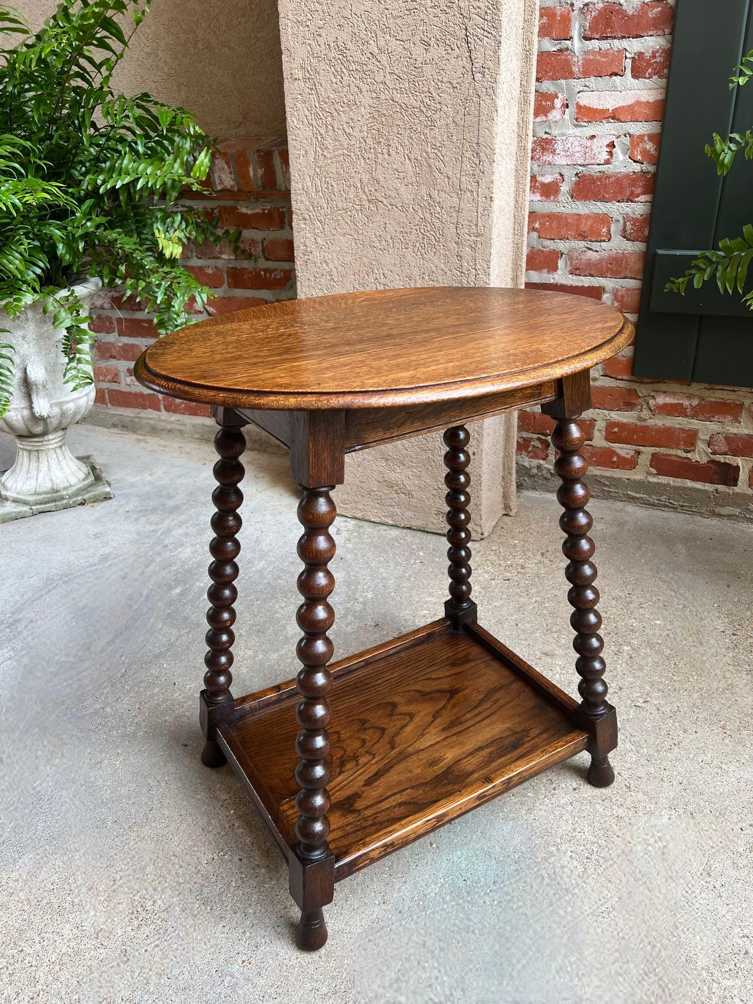 Antique English Oval Side End Table Bobbin Leg Tiger Oak Two Tier Lamp Table 9