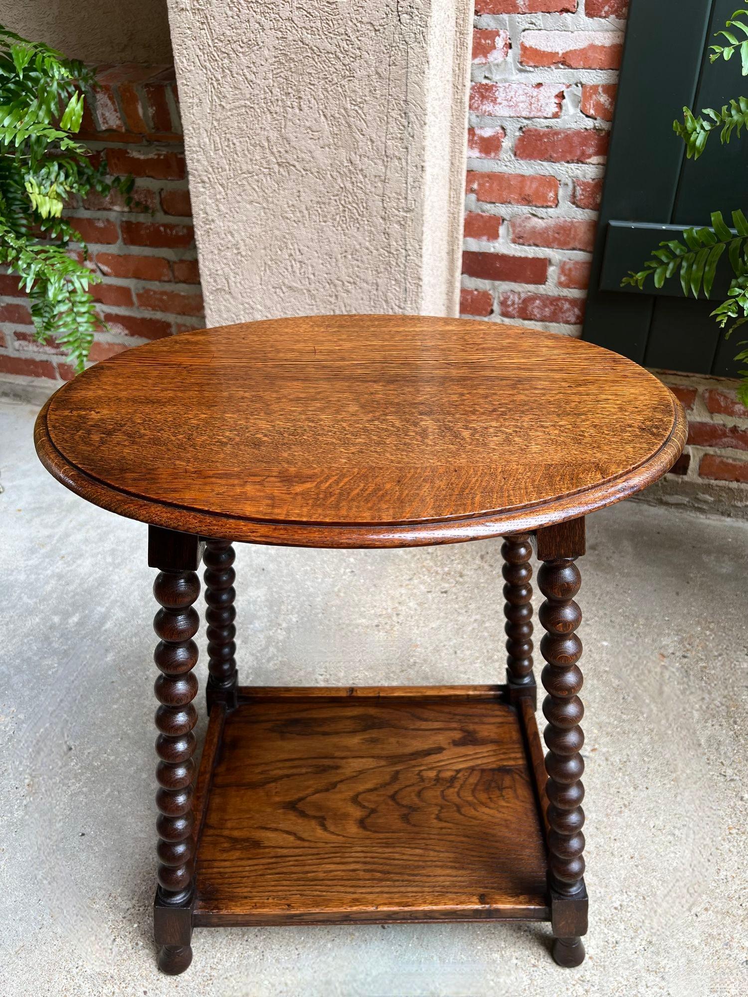 Antique English Oval Side End Table Bobbin Leg Tiger Oak Two Tier Lamp Table 10
