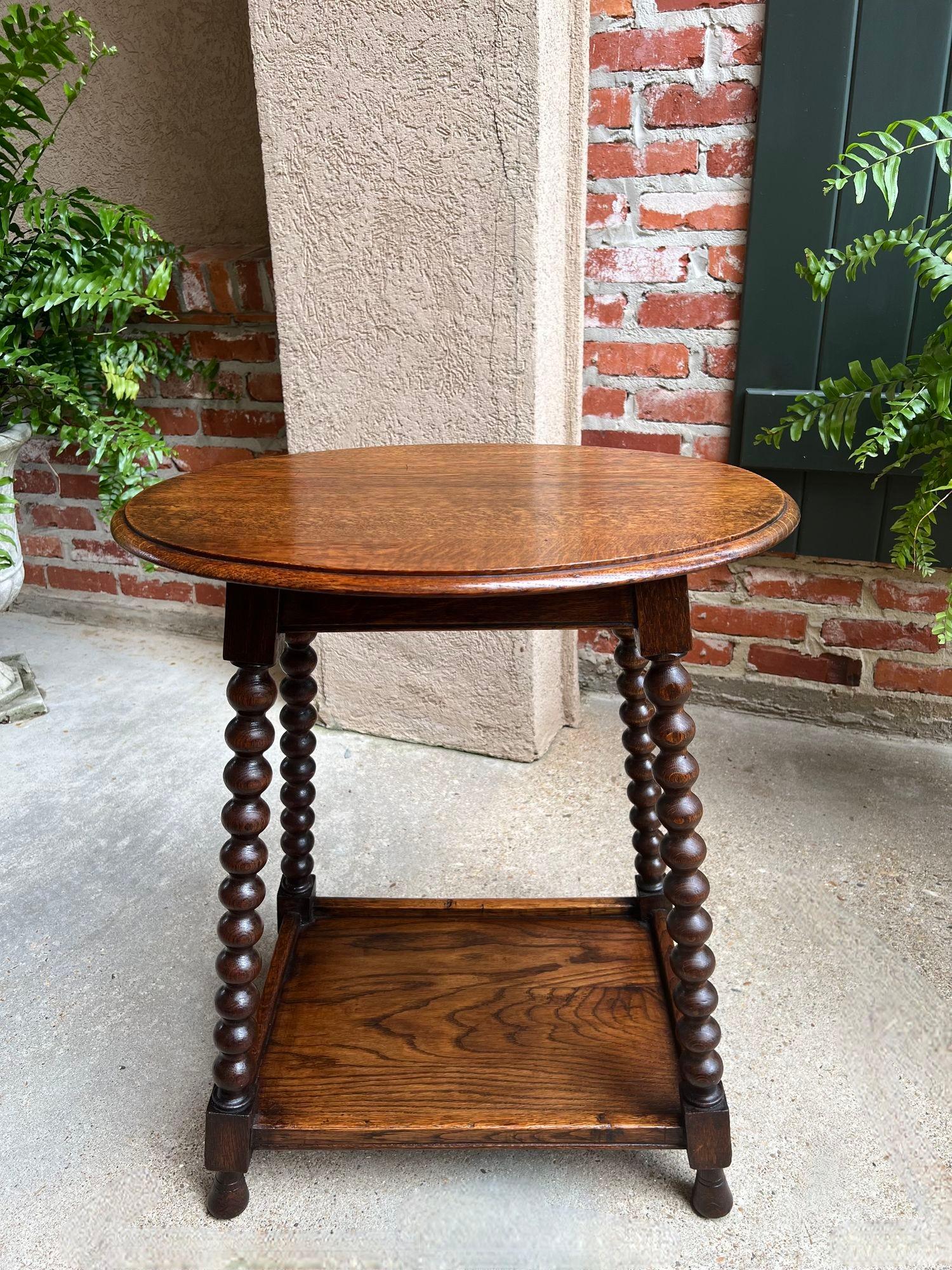 Antique English Oval Side End Table Bobbin Leg Tiger Oak Two Tier Lamp Table 11
