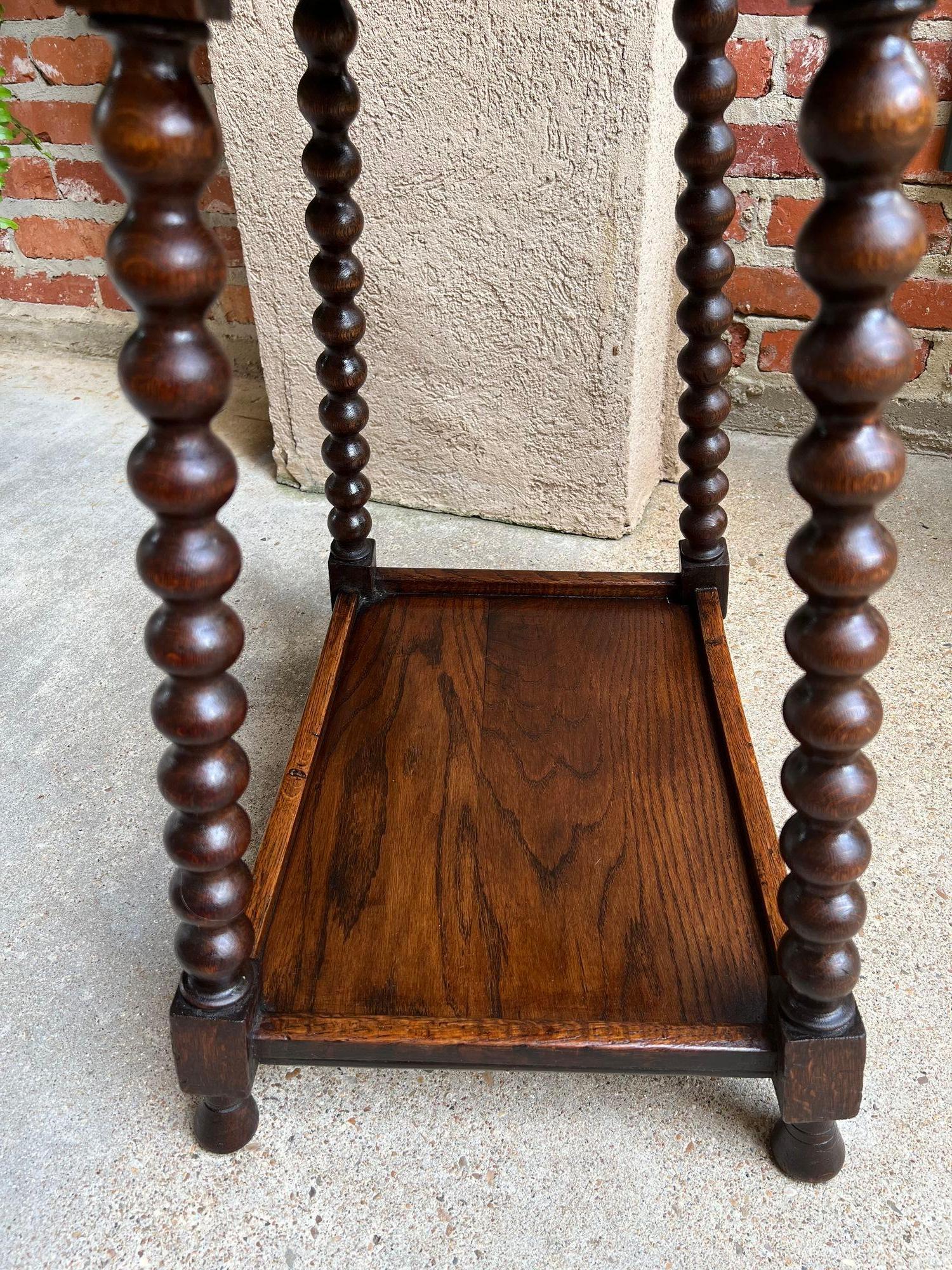Antique English Oval Side End Table Bobbin Leg Tiger Oak Two Tier Lamp Table 12