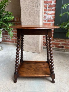 Antique English Oval Side End Table Bobbin Leg Tiger Oak Two Tier Lamp Table