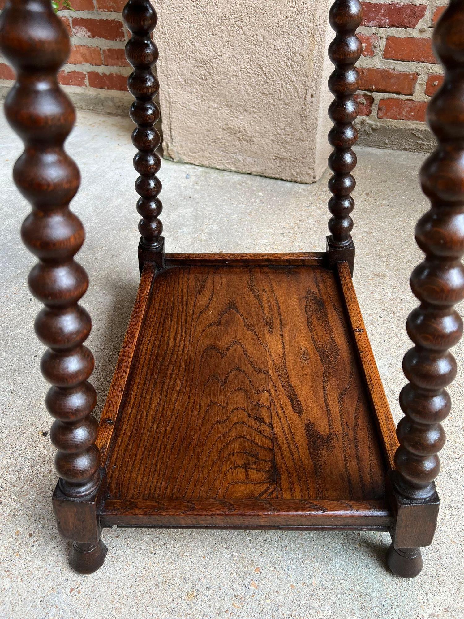 Antique English Oval Side End Table Bobbin Leg Tiger Oak Two Tier Lamp Table 13