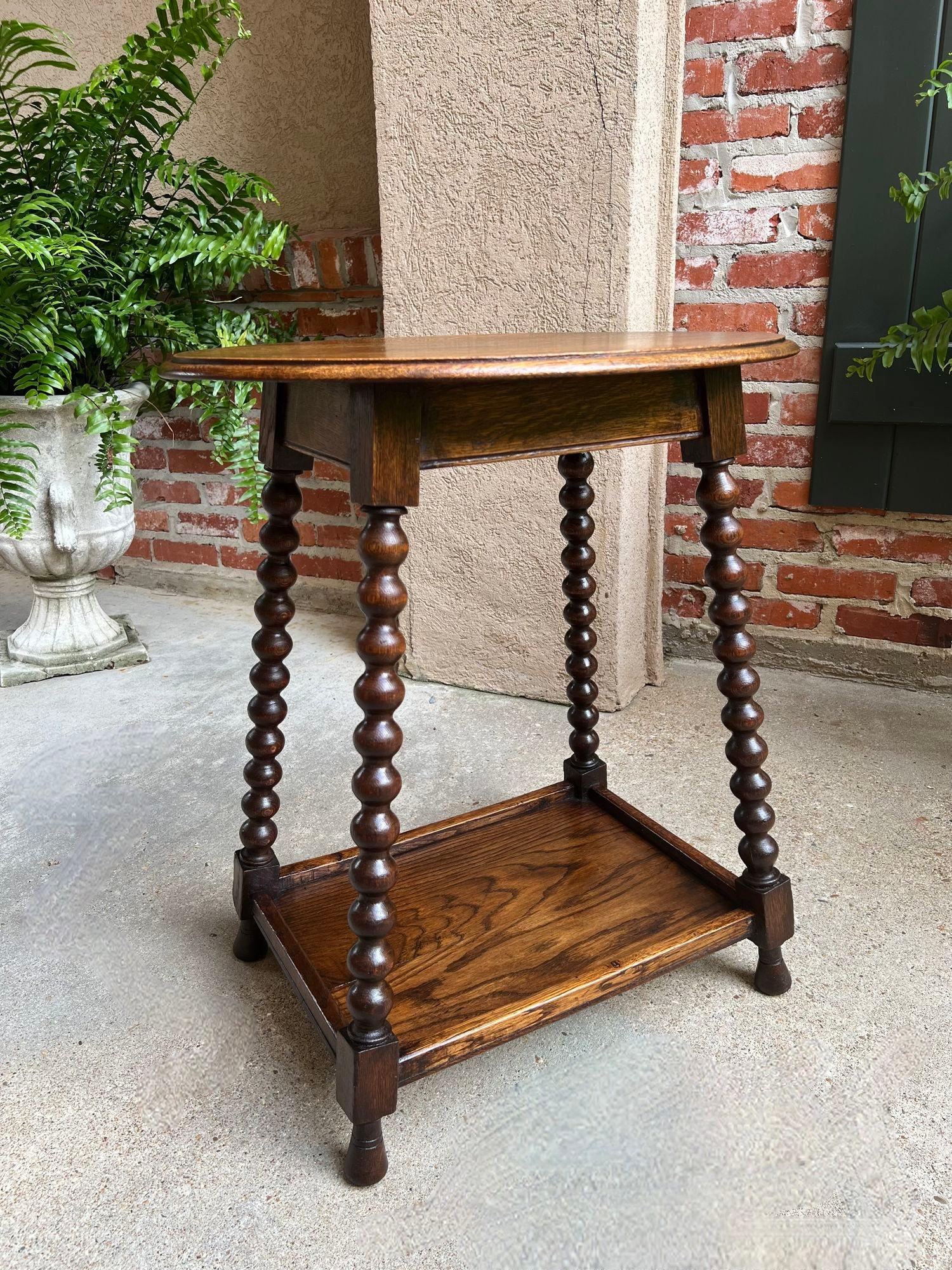 Turned Antique English Oval Side End Table Bobbin Leg Tiger Oak Two Tier Lamp Table