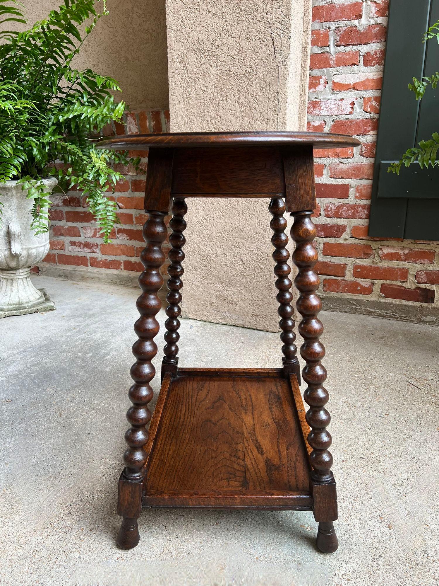 Antique English Oval Side End Table Bobbin Leg Tiger Oak Two Tier Lamp Table 1
