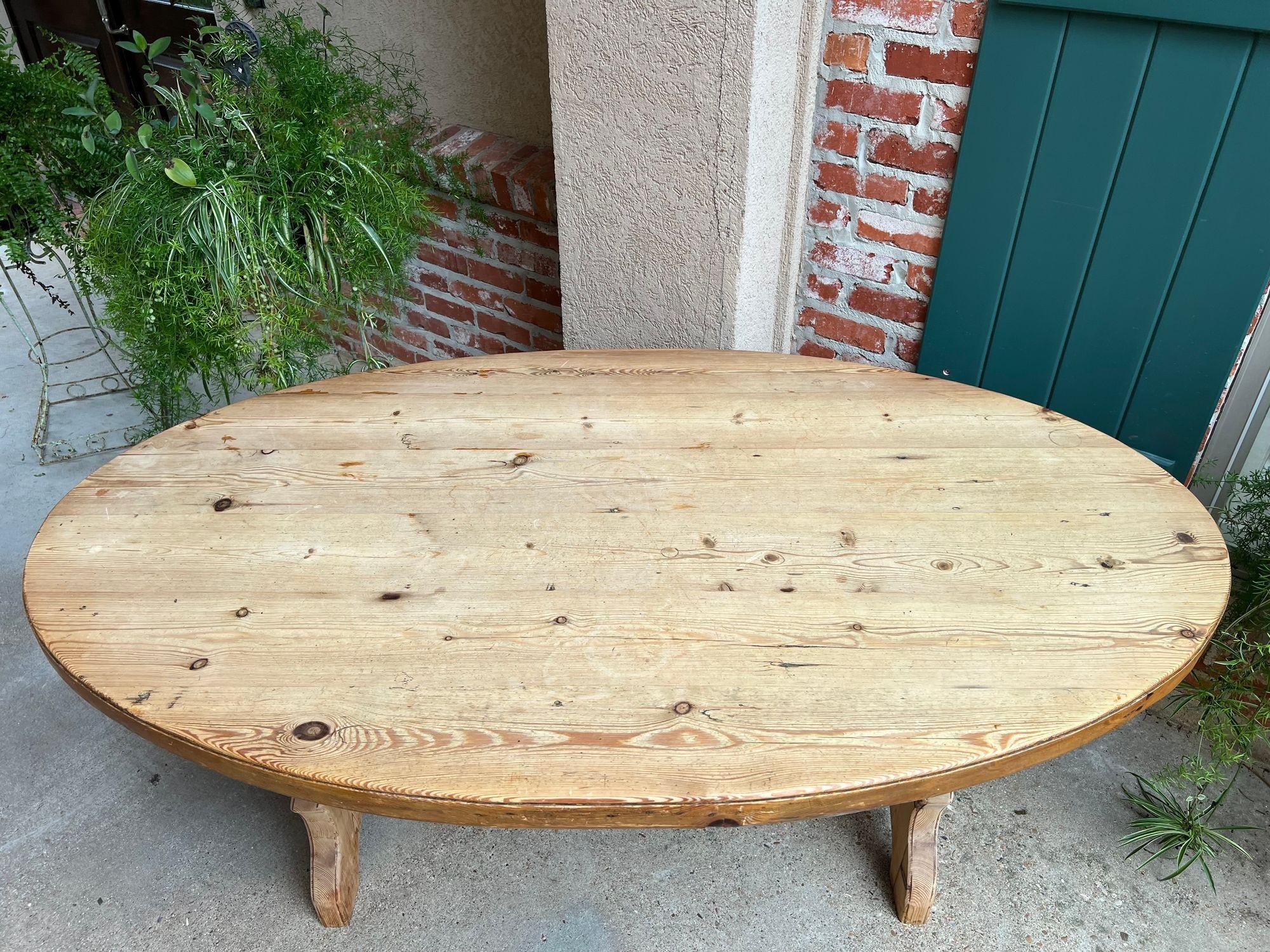 Antique English OVAL Trestle Table PINE Kitchen Farmhouse Rustic c1920 For Sale 3