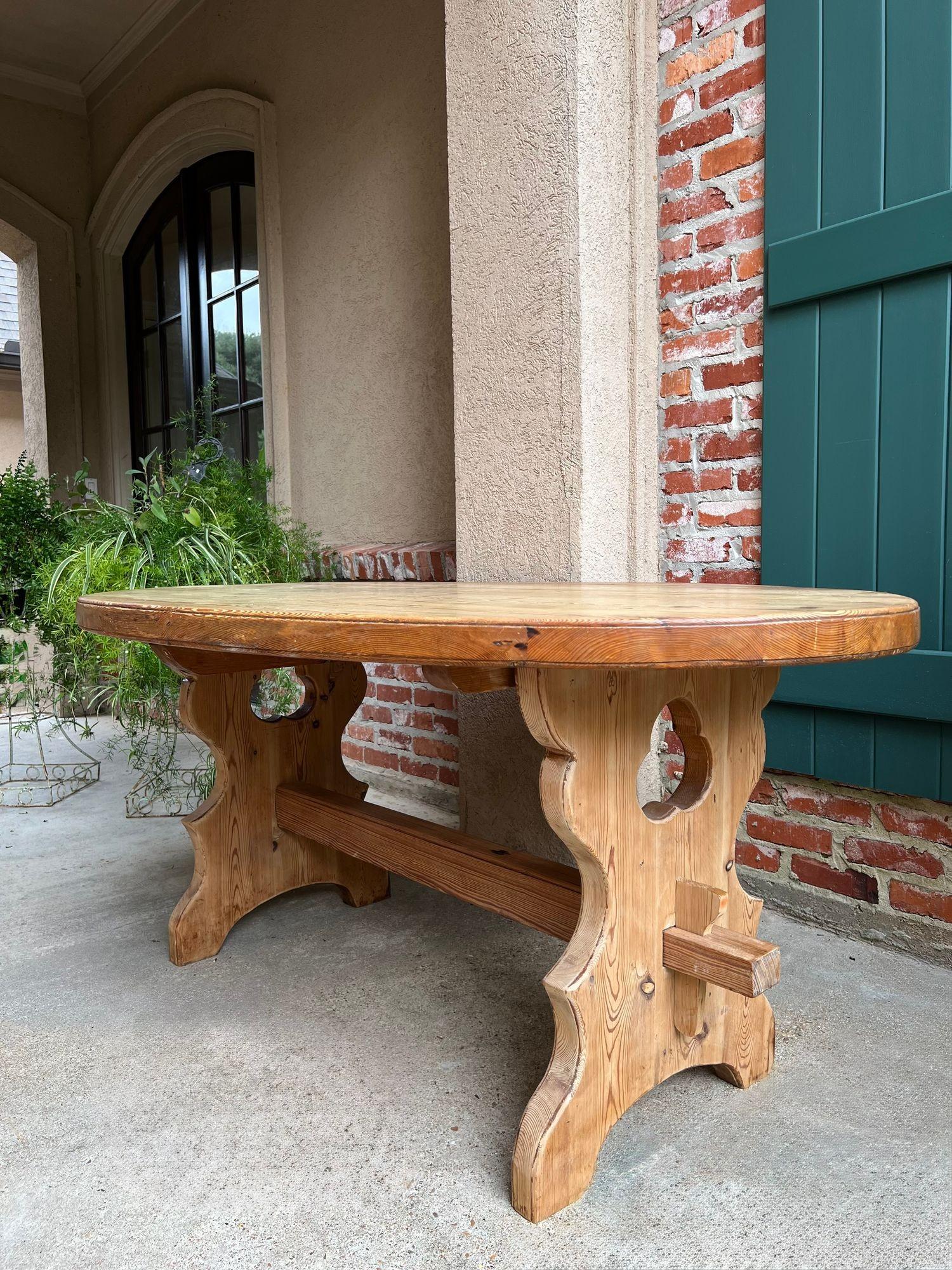Antique English OVAL Trestle Table PINE Kitchen Farmhouse Rustic c1920 For Sale 6