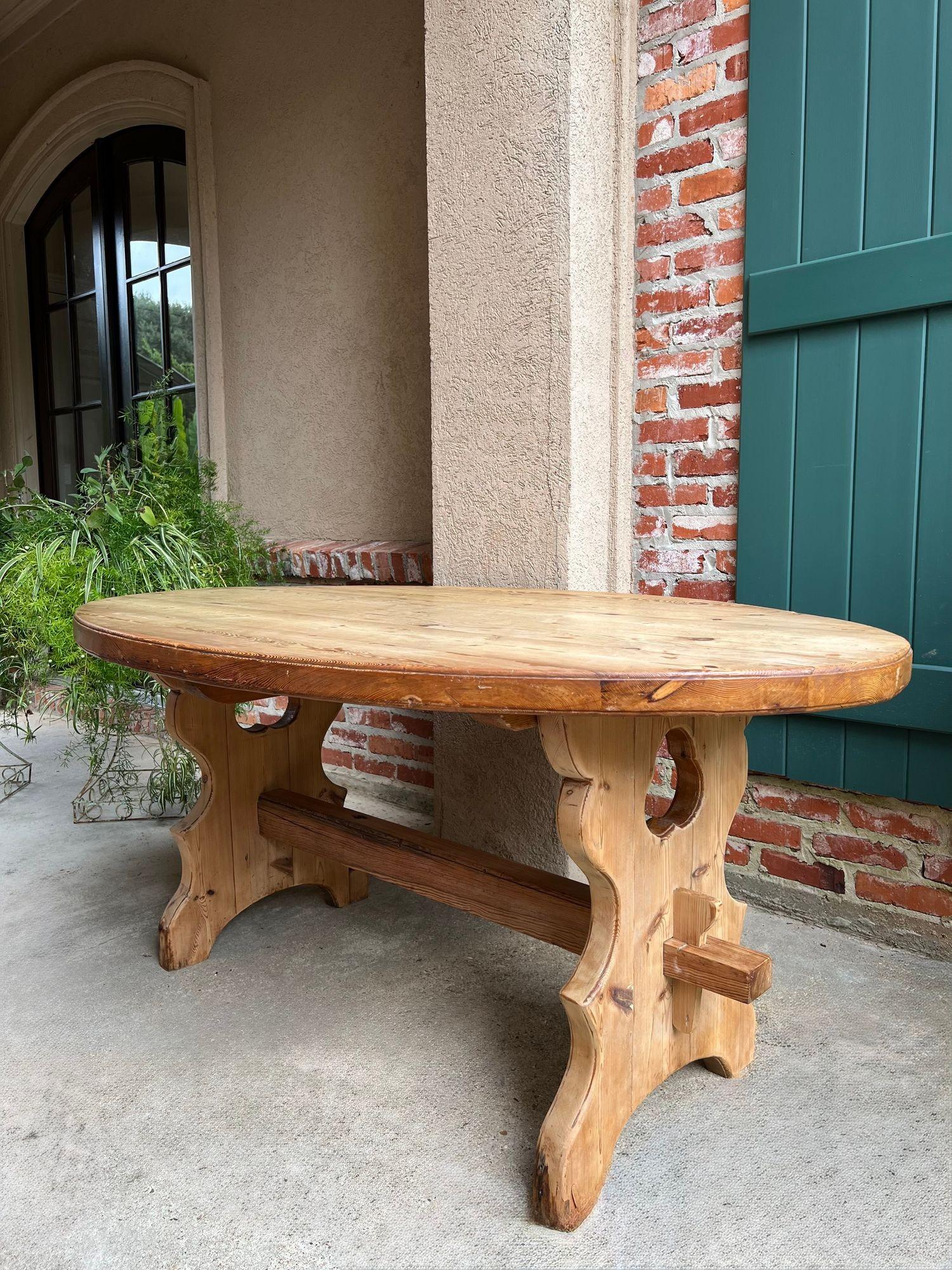 Antique English OVAL Trestle Table PINE Kitchen Farmhouse Rustic c1920 For Sale 7