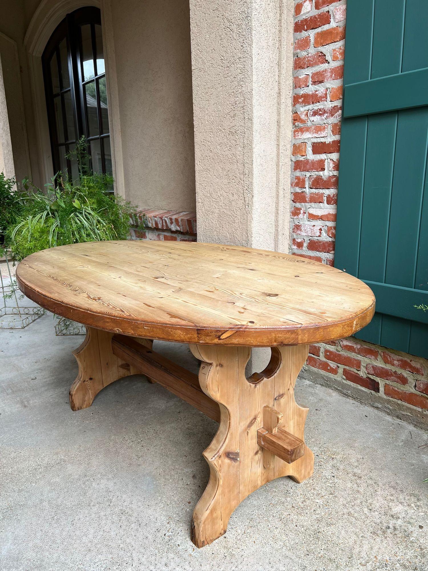 Antique English OVAL Trestle Table PINE Kitchen Farmhouse Rustic c1920 For Sale 8