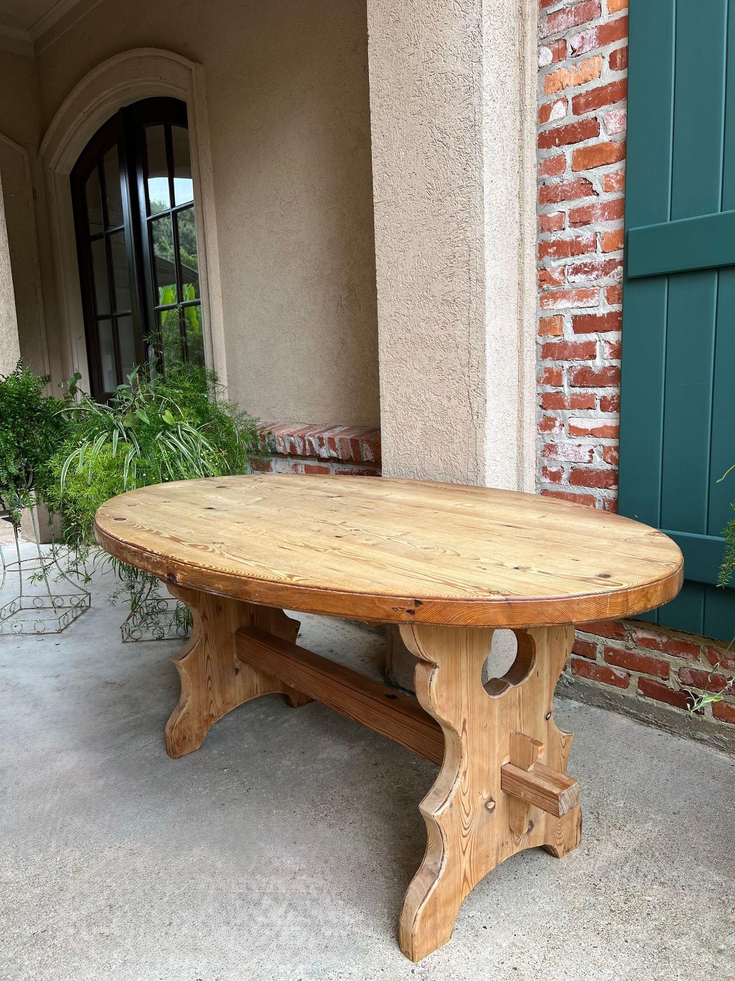Antique English OVAL Trestle Table PINE Kitchen Farmhouse Rustic c1920 For Sale 9