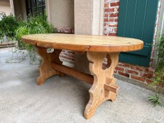 Antique English OVAL Trestle Table PINE Kitchen Farmhouse Rustic c1920