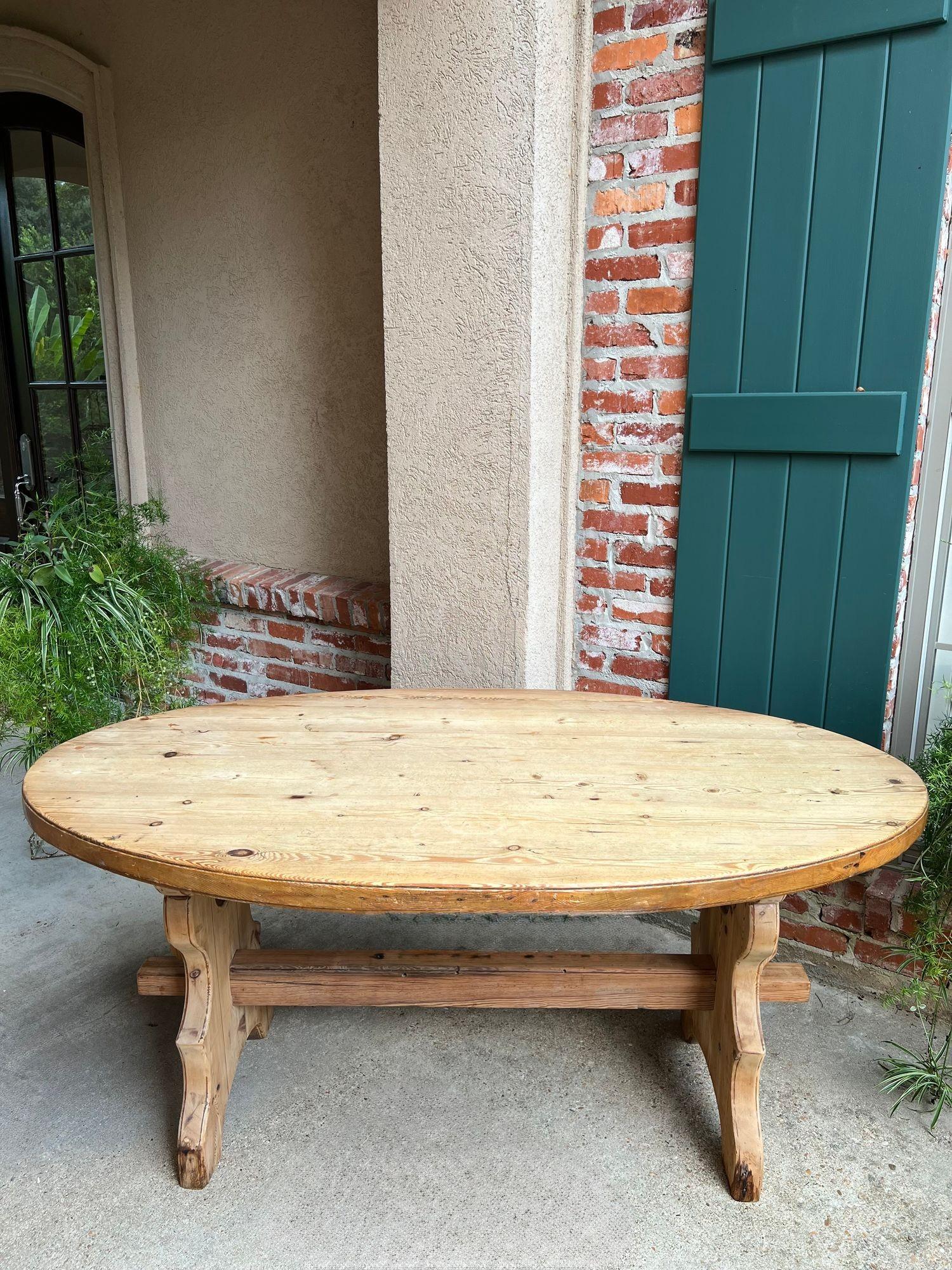 Antique English OVAL Trestle Table PINE Kitchen Farmhouse Rustic c1920 For Sale 13