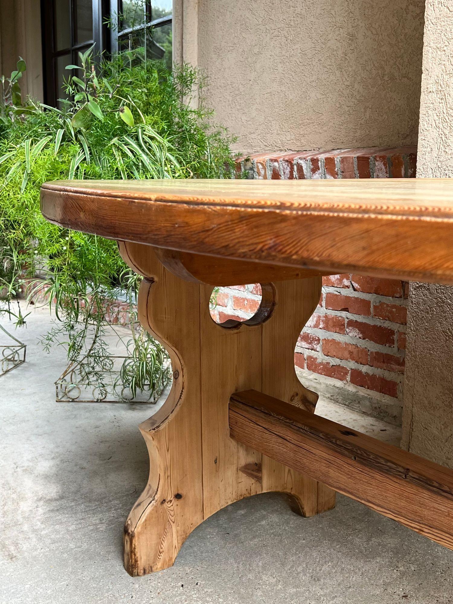 Pine Antique English OVAL Trestle Table PINE Kitchen Farmhouse Rustic c1920 For Sale