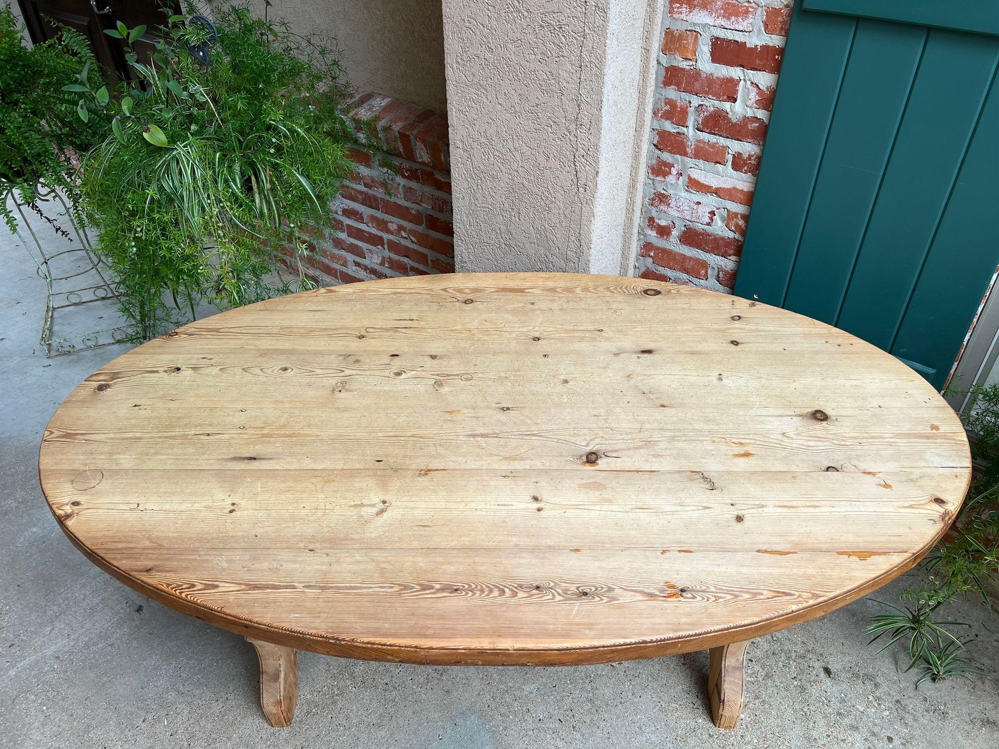 Antique English OVAL Trestle Table PINE Kitchen Farmhouse Rustic c1920 For Sale 2