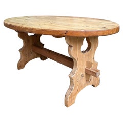 Antique English OVAL Trestle Table PINE Kitchen Farmhouse Rustic c1920