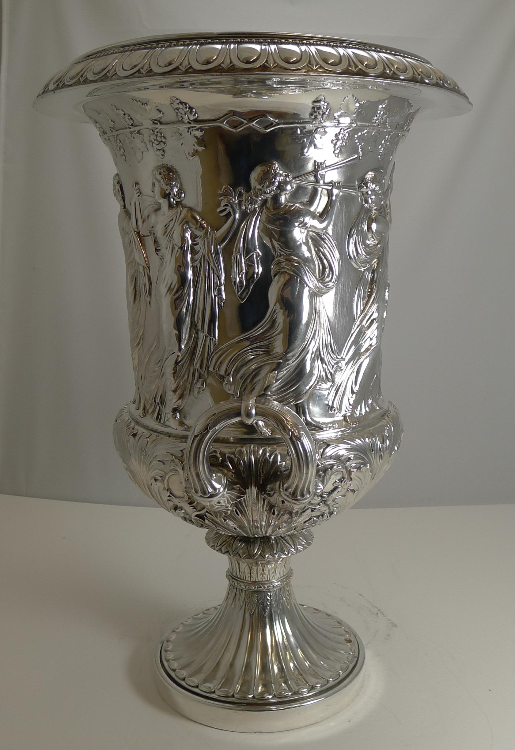 Silver Plate Antique English Oversized Wine / Champagne Cooler or Bucket