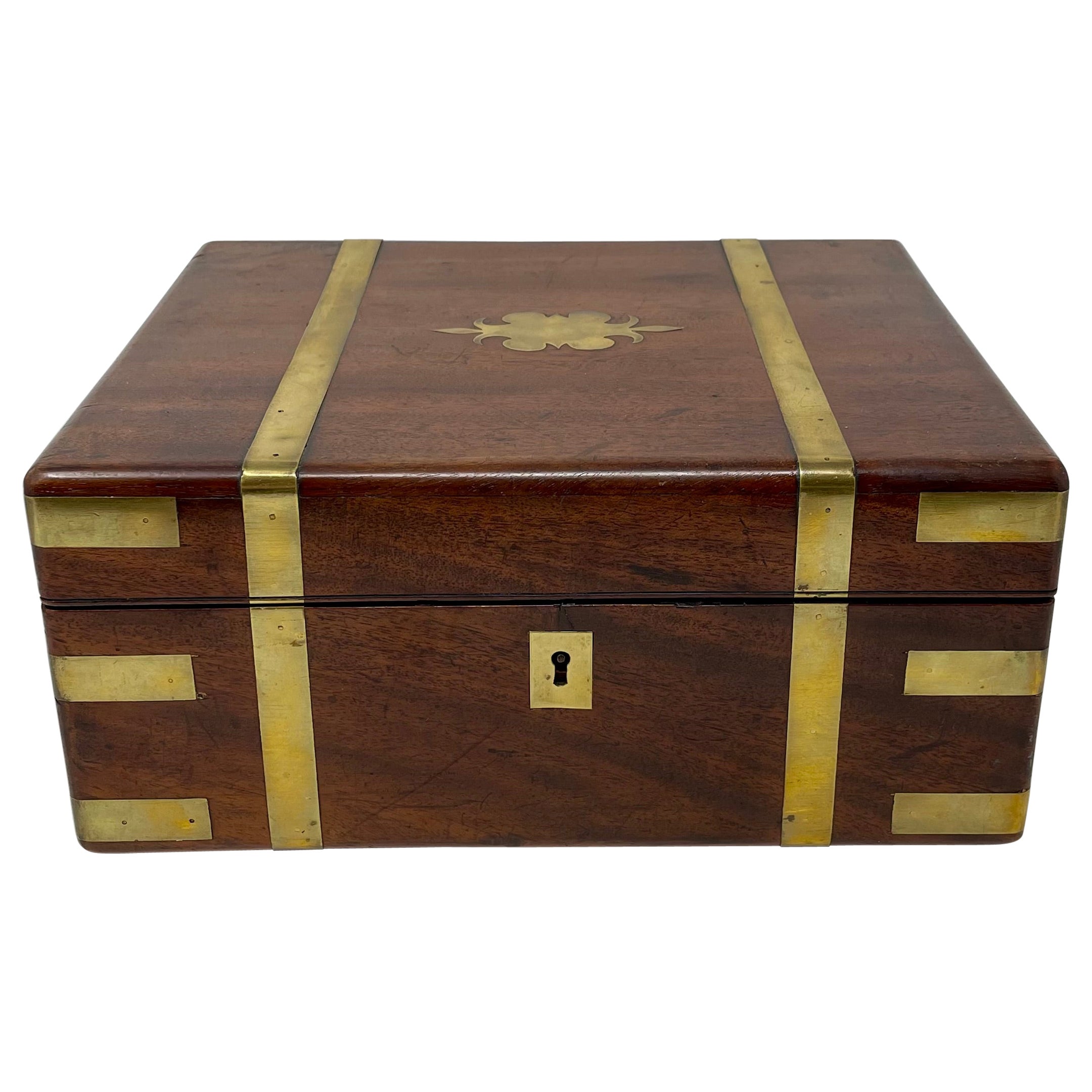 Antique English Oxford "Spiers & Son" Brass Mounted Walnut Writing Box, Ca 1910 For Sale