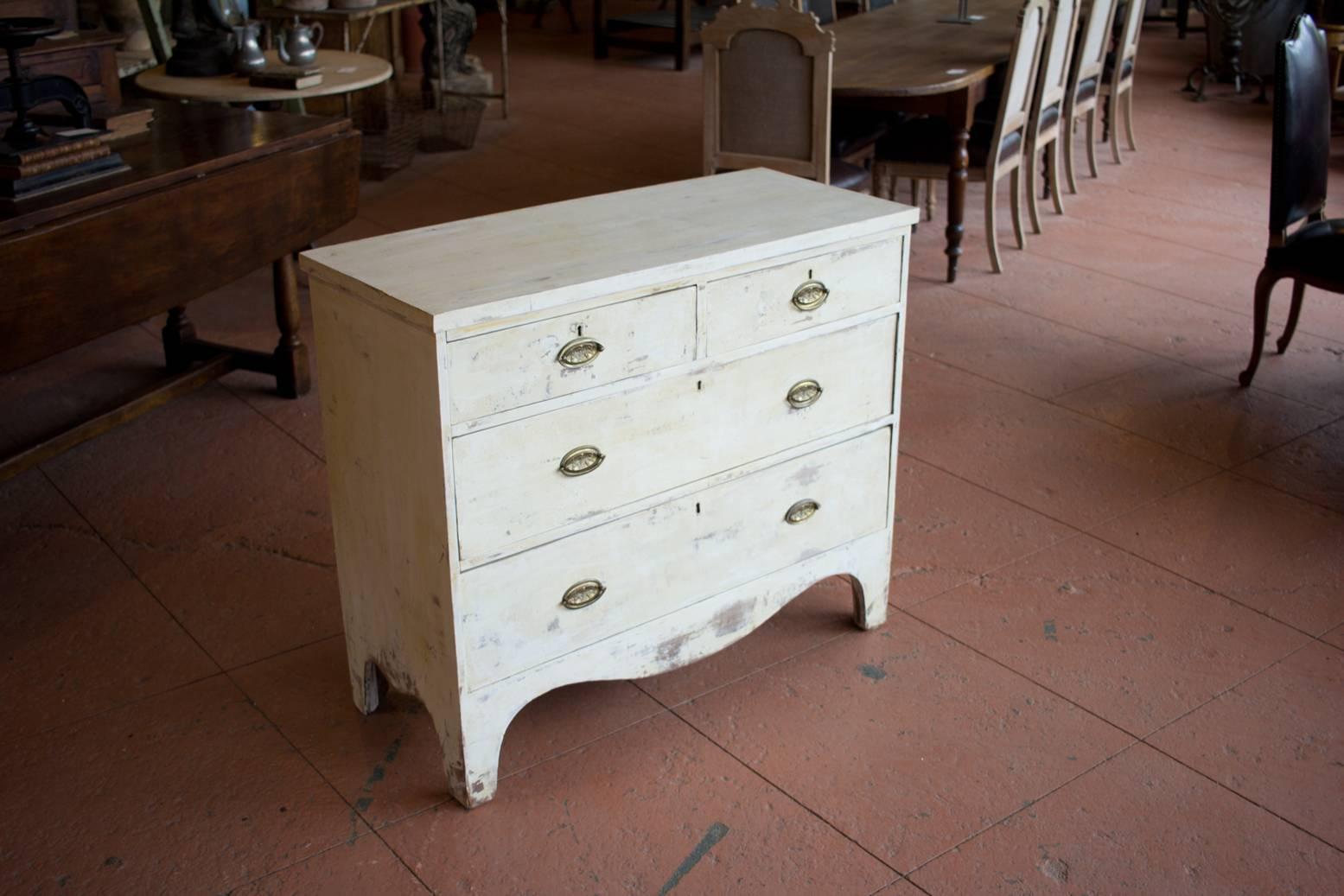 Antique mahogany painted chest of two short over two long drawers with brass handles.