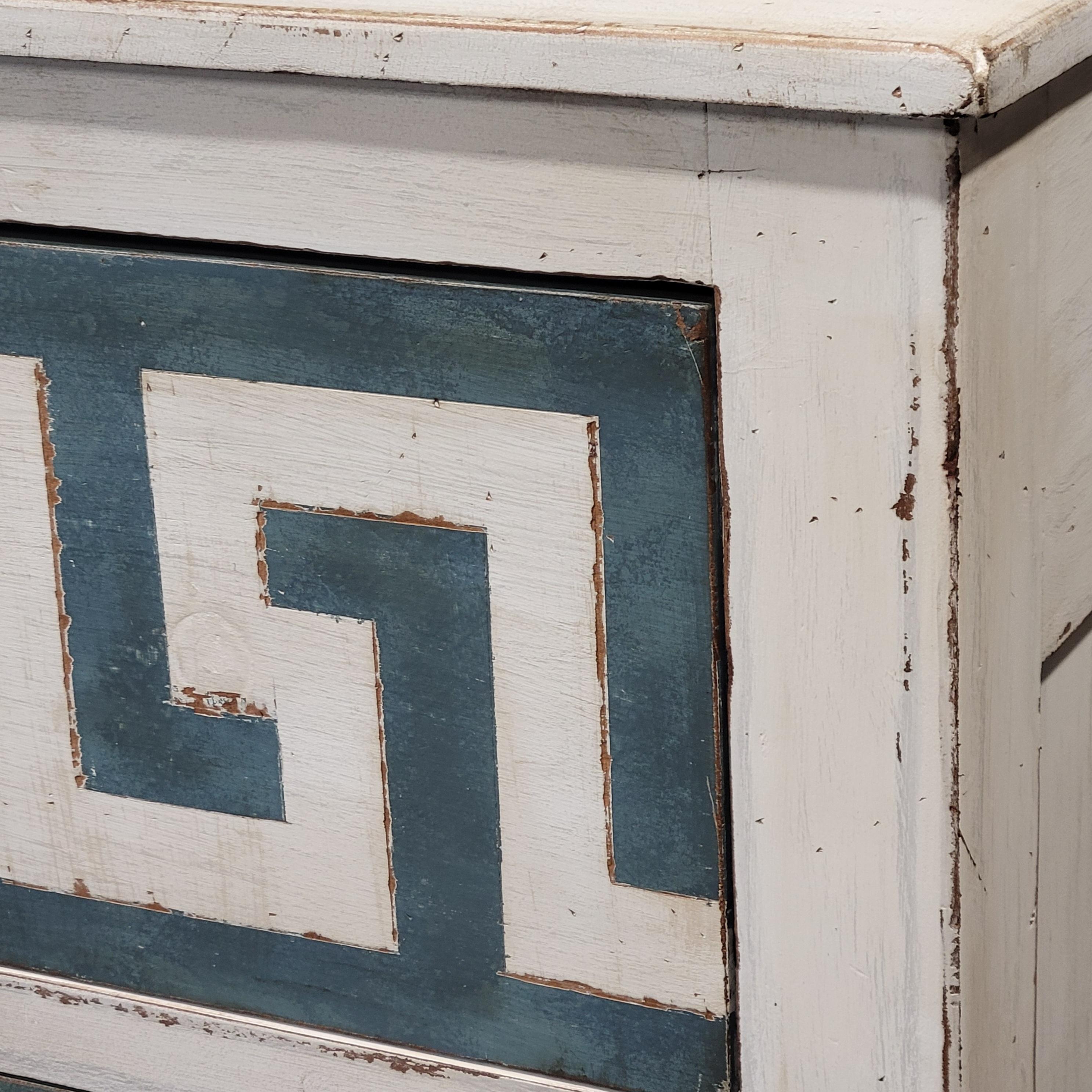 Antique English Painted Dresser Chest of Drawers With Greek Key Motif 2