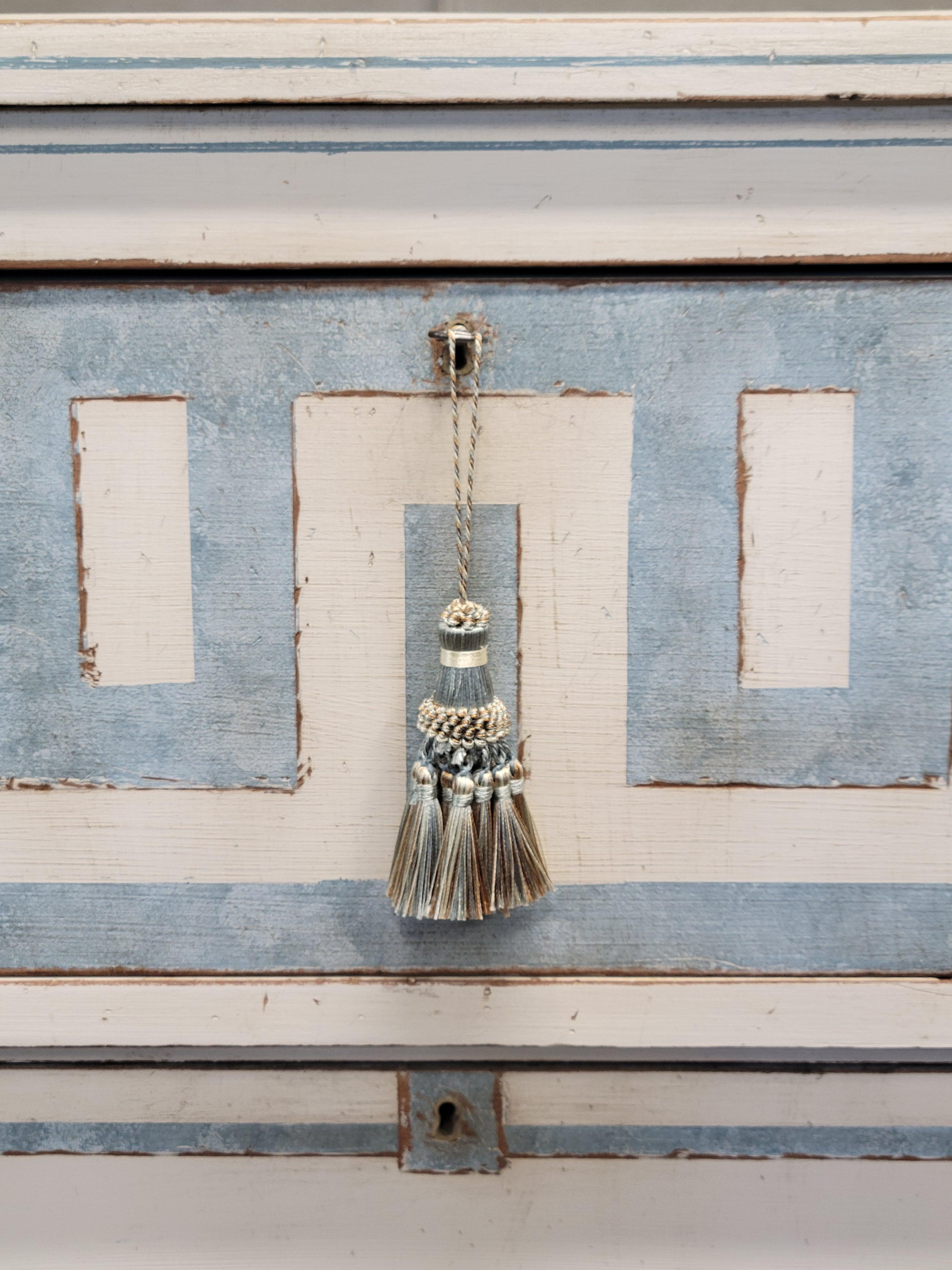 British Antique English Painted Dresser Chest of Drawers With Greek Key Motif For Sale