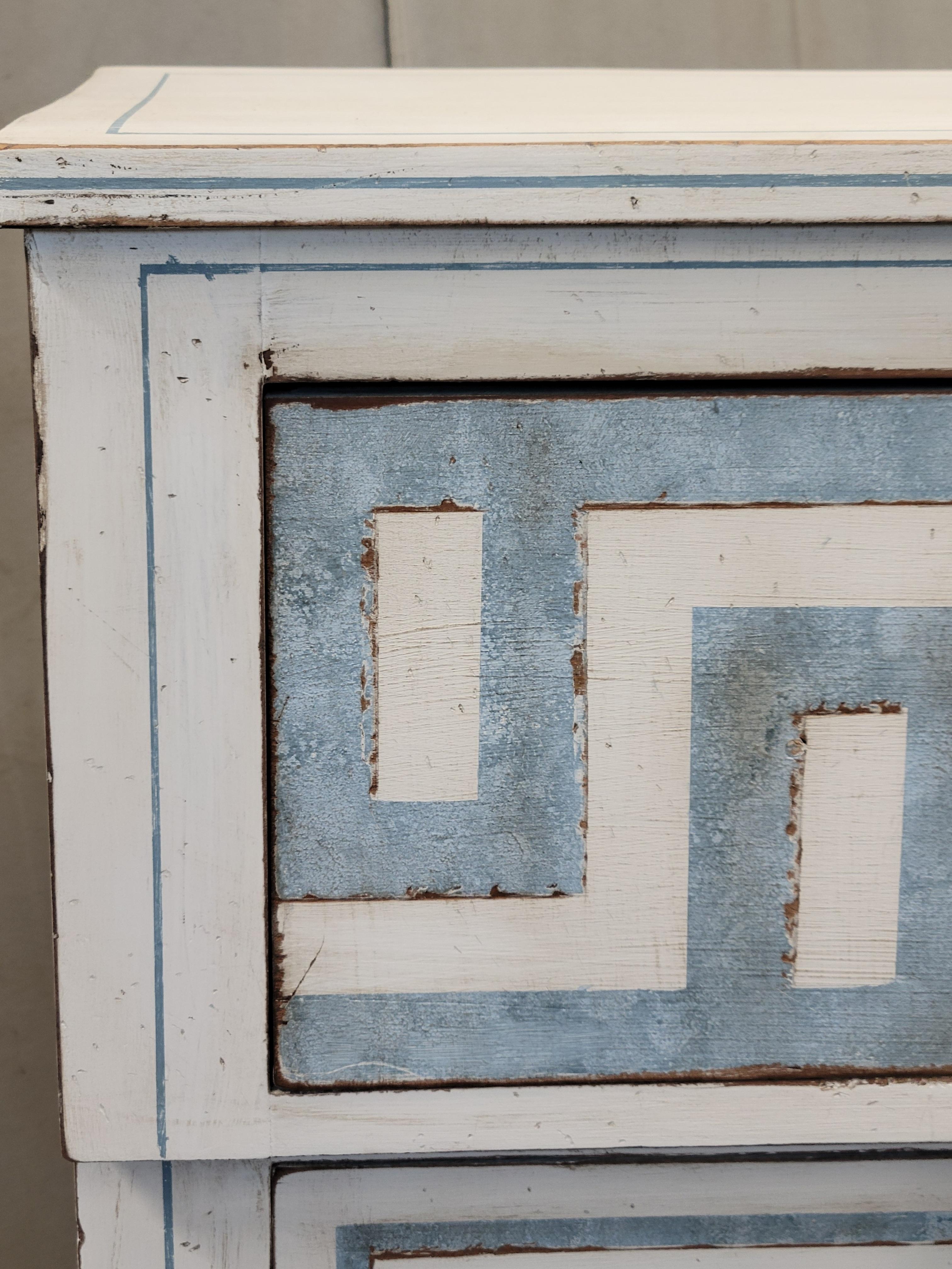 Hand-Crafted Antique English Painted Dresser Chest of Drawers With Greek Key Motif For Sale