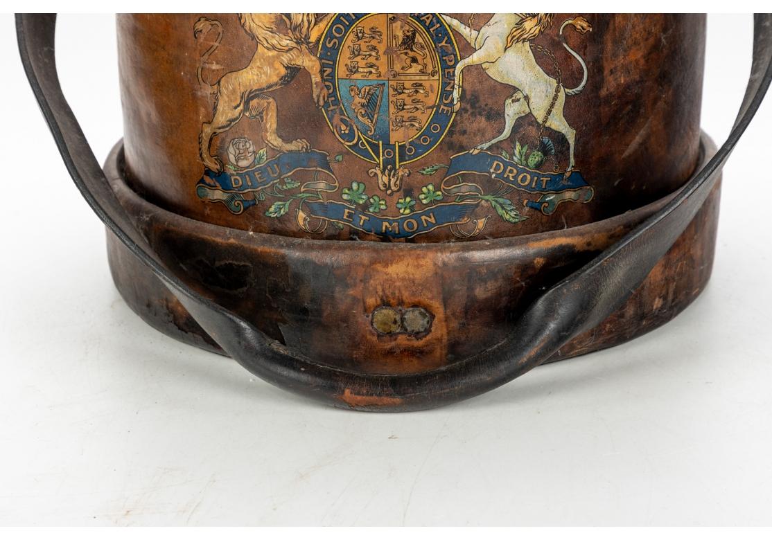 Hand-Painted Antique English Painted Leather Cordite Bucket with Liner For Sale