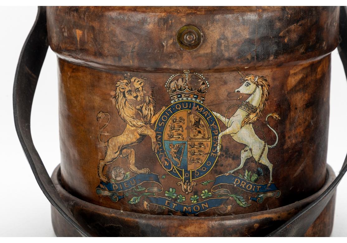 19th Century Antique English Painted Leather Cordite Bucket with Liner For Sale