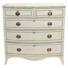 Antique English Painted Mahogany Dresser With Blue French Line Motif
