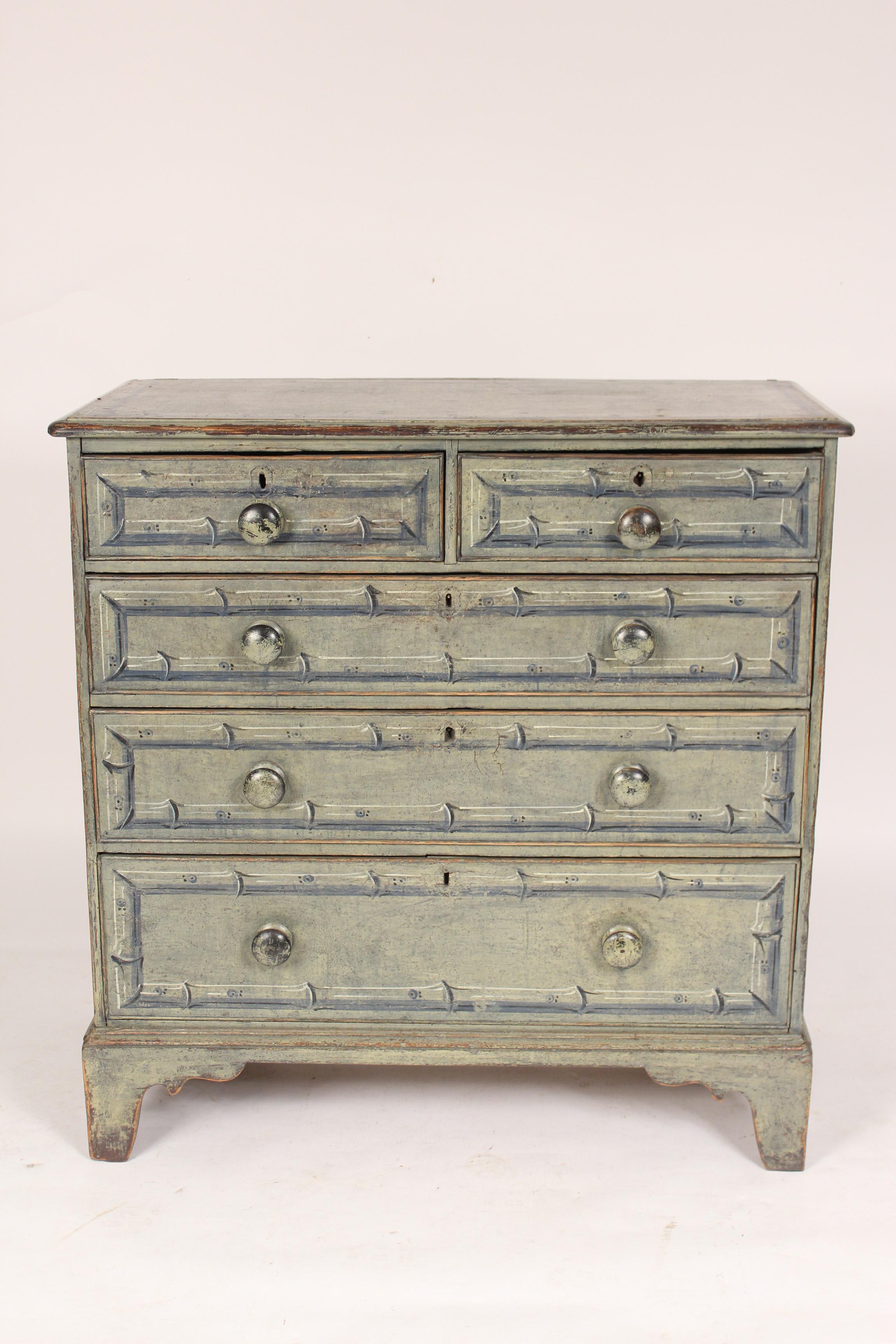 Antique English painted pine chest of drawers, 19th century. Paint is old and most likely original.