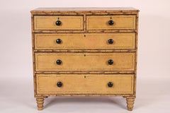 Antique English Painted Pine Chest of Drawers with Faux Bamboo Moldings